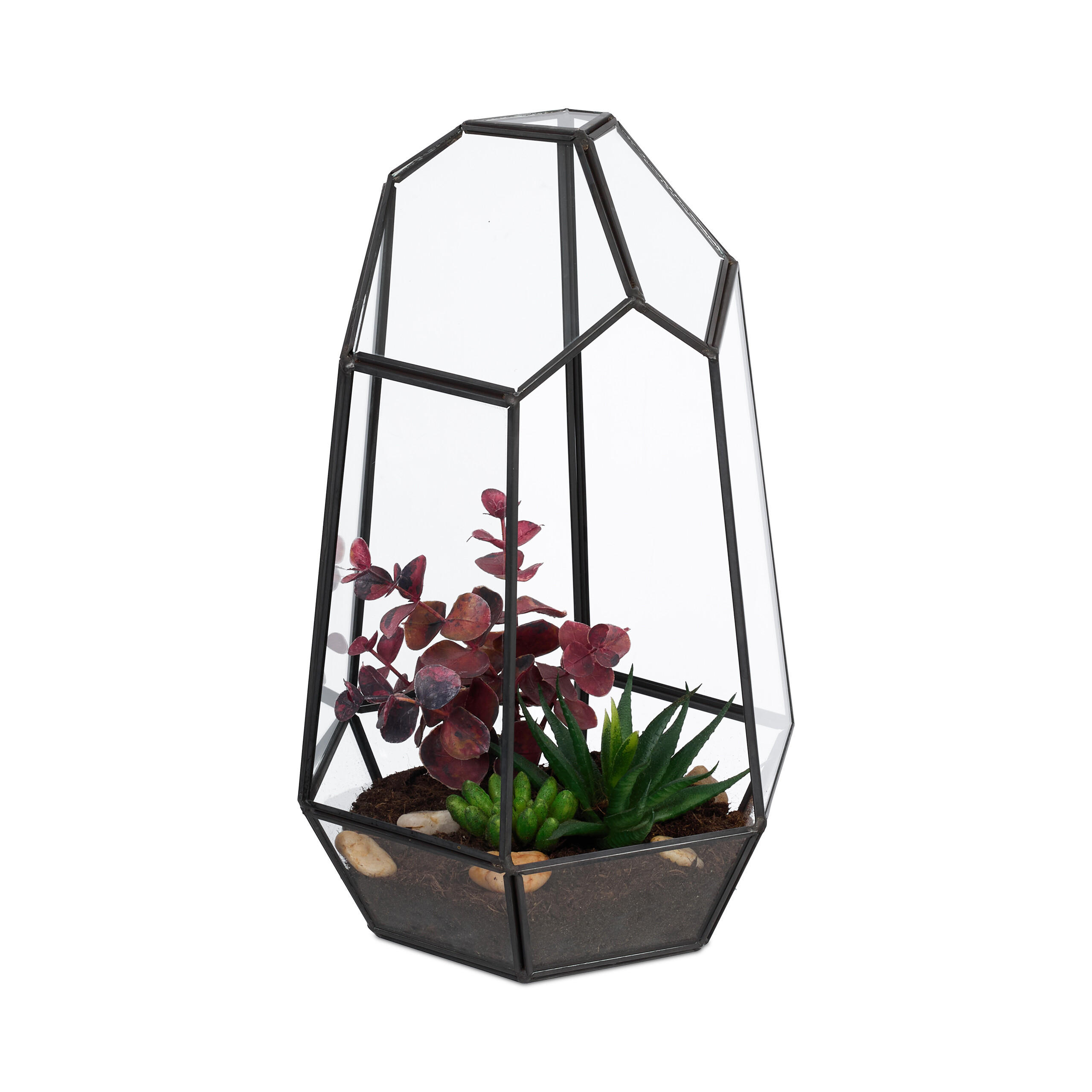 Relaxdays TERÁRIUM černé sklo geometrický tvar 25 cm