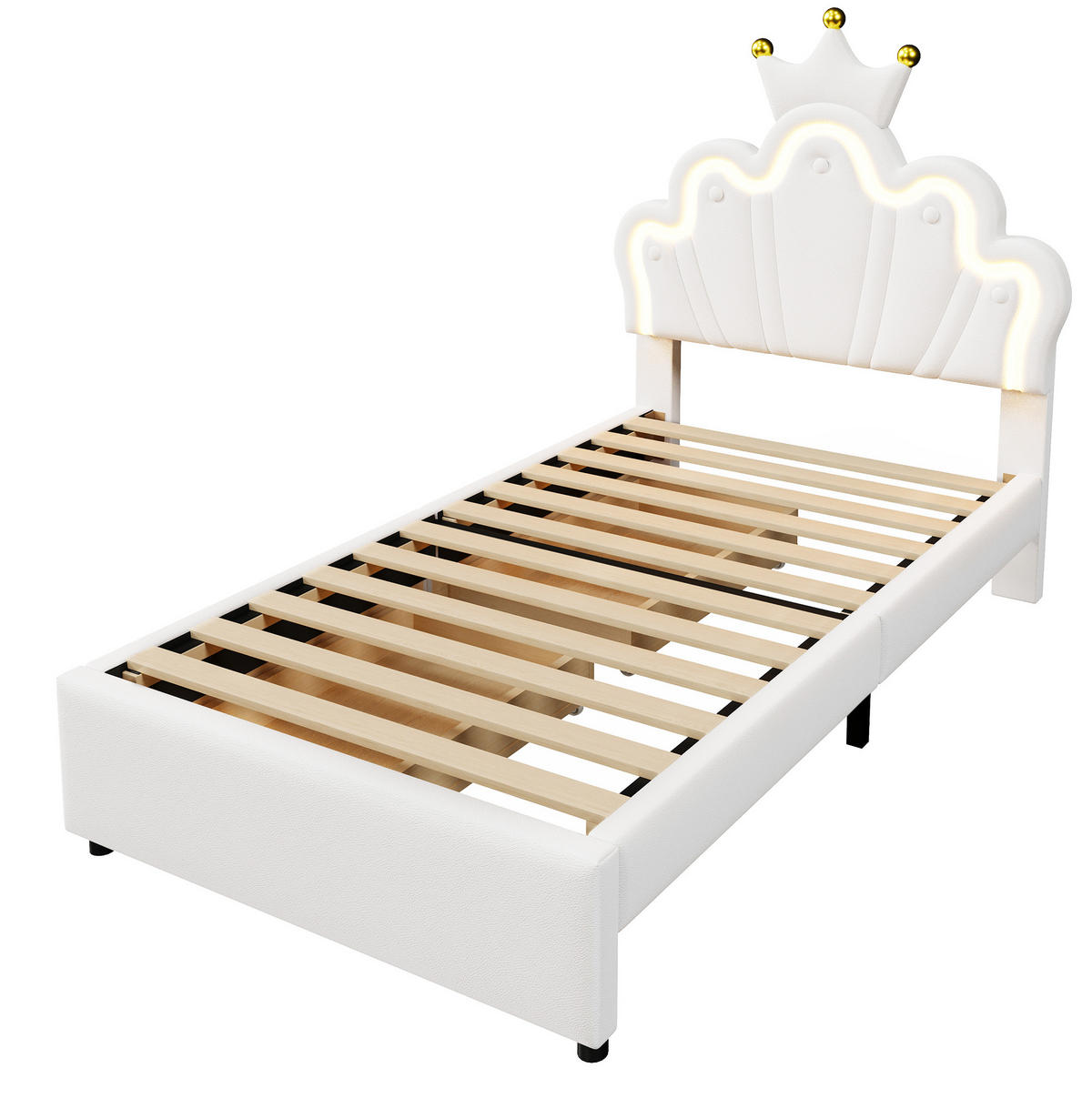 POLSTERBETT mit 2 Schubladen und LED 90x200 cm PU Weiß - Weiß, Holzwerkstoff (90/200cm) - Beauniv