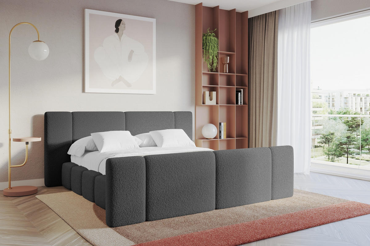POLSTERBETT mit Bettkasten, Fußteil und Lattenrost, Boxbett ohne Matratze - NILO-Z 160x200 Grau - Grau, Holzwerkstoff/Textil (160/200cm) - ALTDECOR
