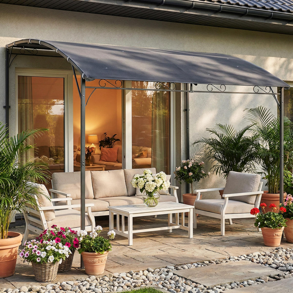 PERGOLA Polyester Metall Grau - Dunkelgrau/Grau, Metall (286/252/384cm) - Outsunny