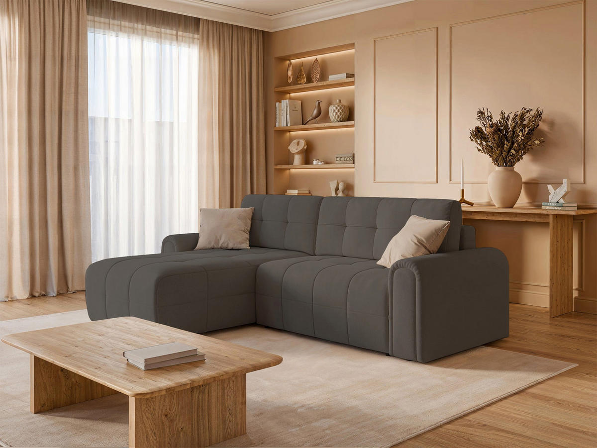 ECKSOFA Simolla Taupe links - Graubraun/Schwarz, Kunststoff/Textil (268/180cm) - Selsey