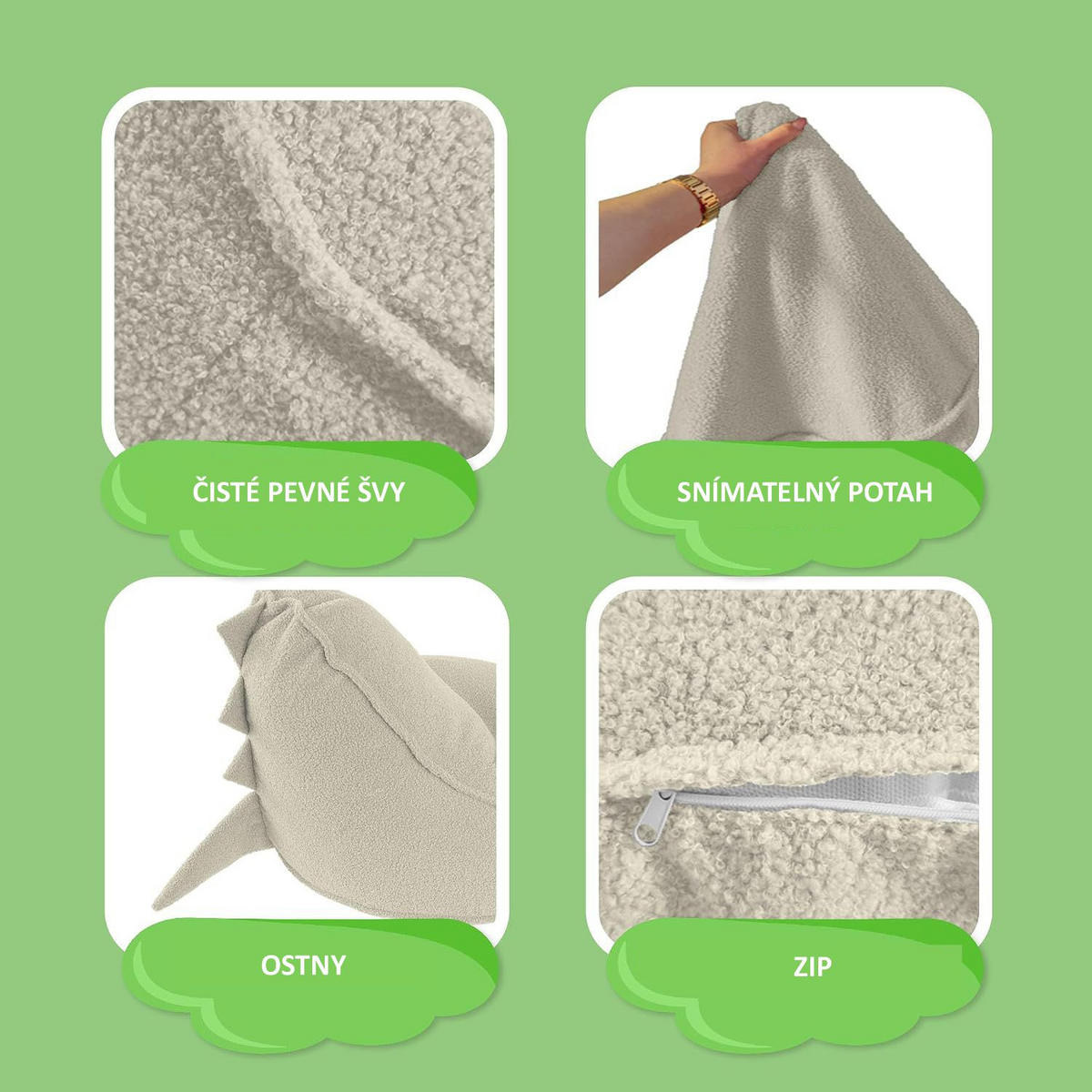 SITZSACK FÜR KINDER Dino 75/75/55 cm, weicher Bouclé 315 g/m², abnehmbarer Bezug, Lamb Cloud - Creme, Textil (75/55/75cm) - Dreamroots