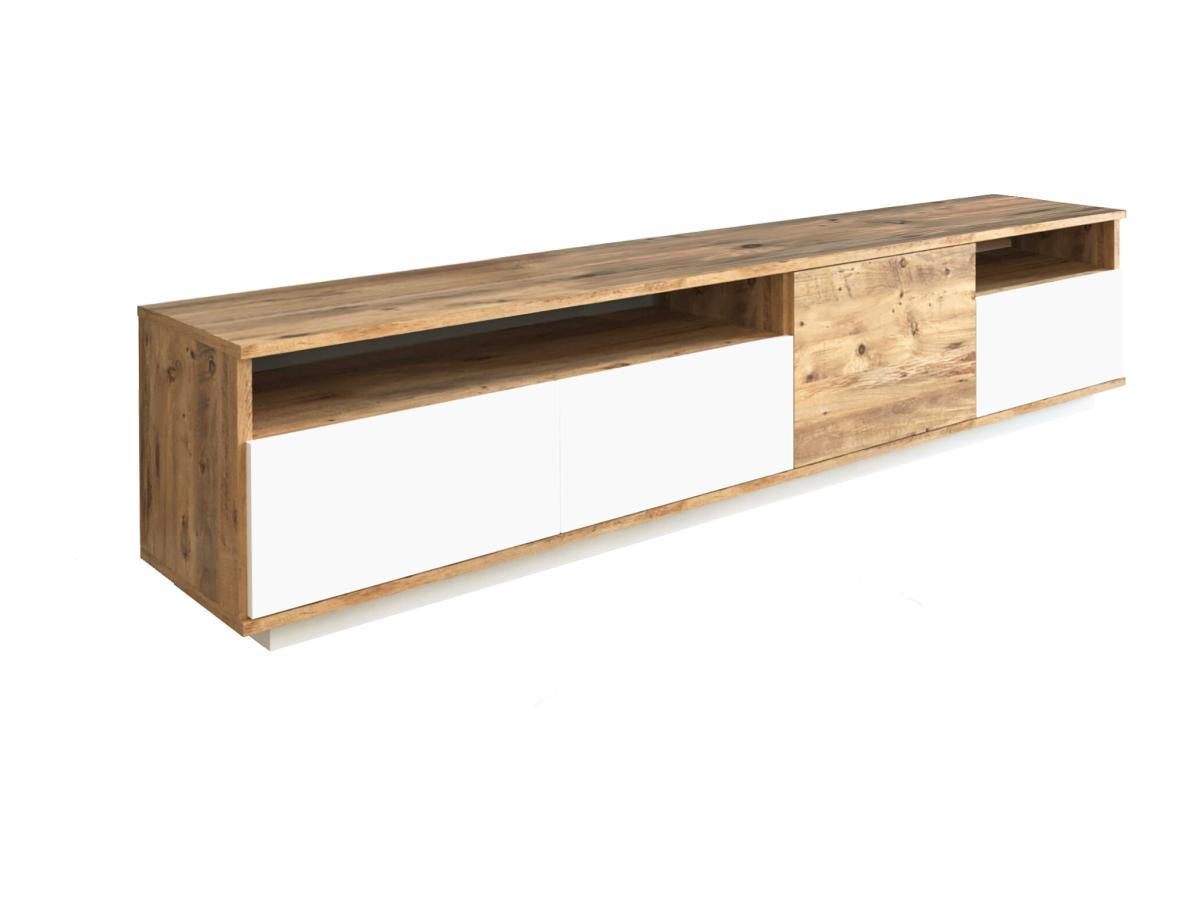TV-MÖBEL mit 4 Türen & 2 Regalen - Holzfarben hell & Weiß - CEDONA - Naturfarben, Holz (44.5/44.6/180cm) - Vente-Unique