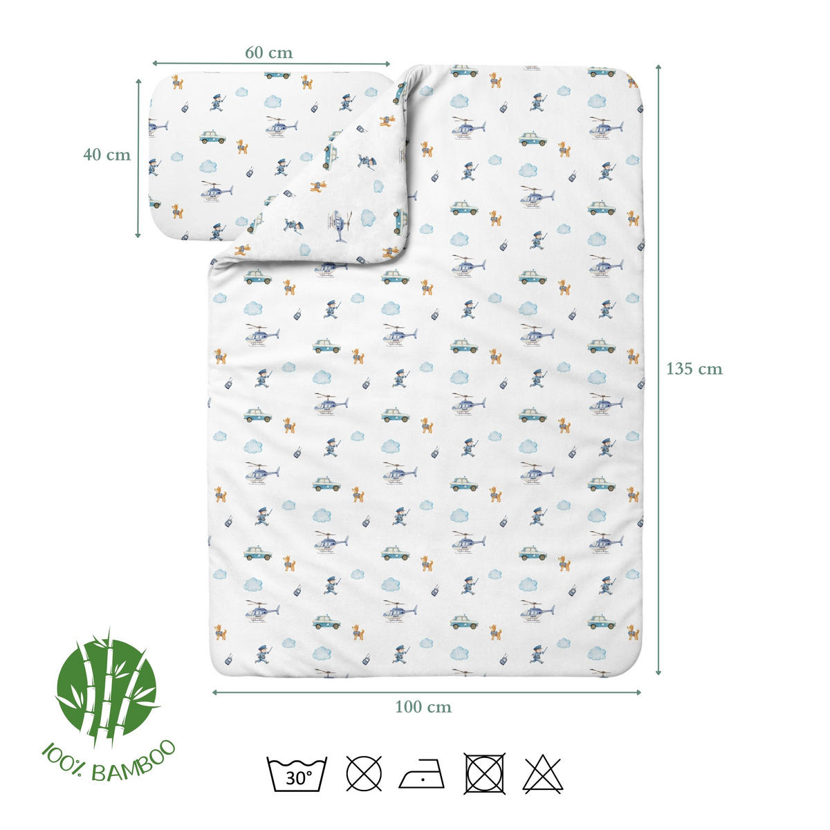 LENJERIE de pat din bambus pentru bebe Poliție - alb, material textil (100/135cm) - waldin