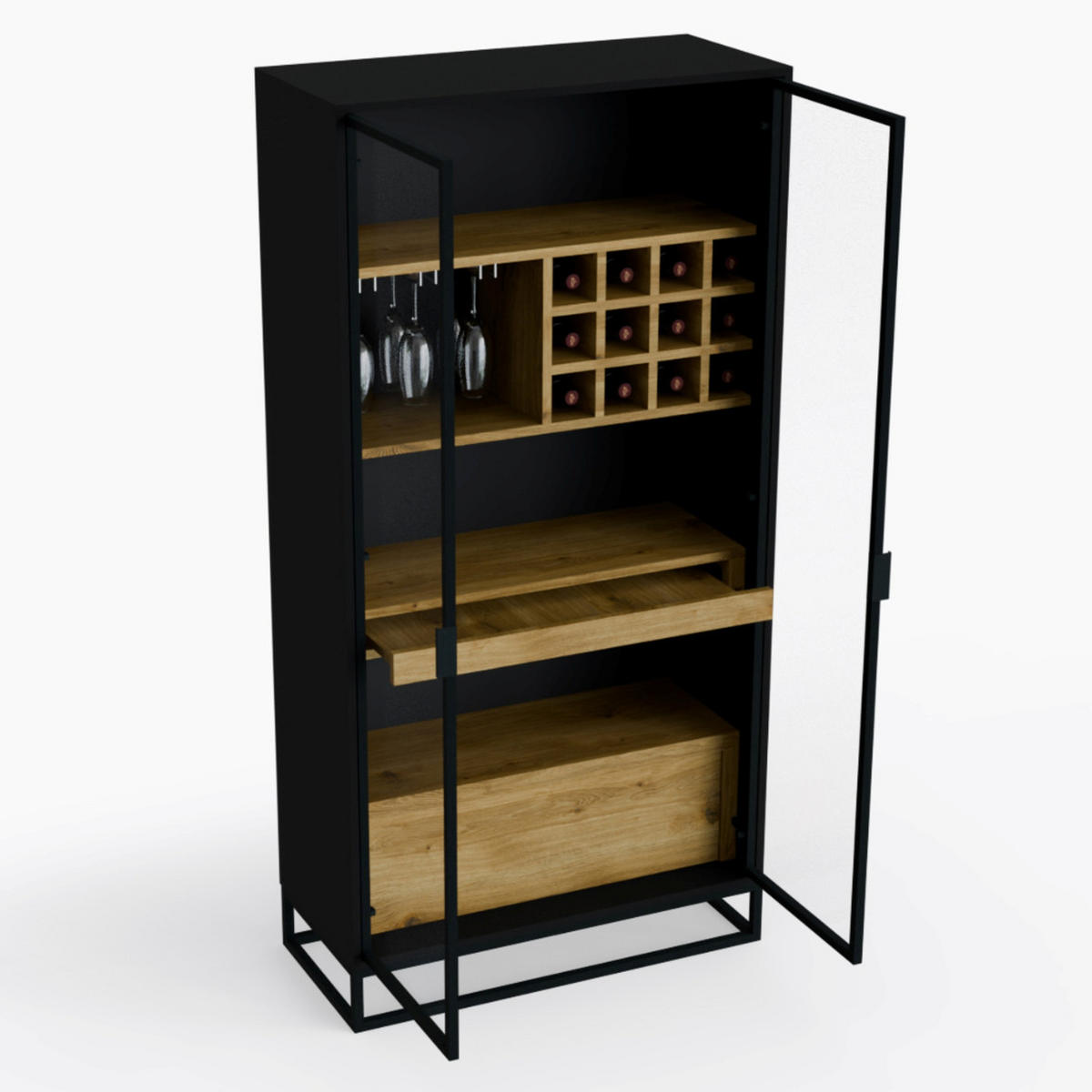 SPIRITUOSENSCHRANK aus Eiche Bar NEMIR I - Eichefarben, Holz (100/200/45cm) - Rawood Furniture