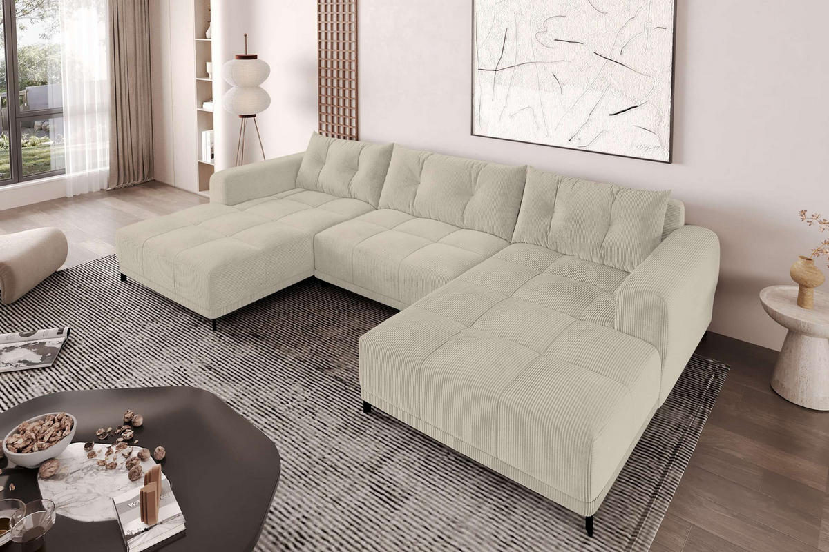 WOHNLANDSCHAFT Massimo Cordstoff Graphitfarben inkl. Schlaffunktion - Graphitfarben/Schwarz, Textil/Metall (356/94/181cm) - 99rooms