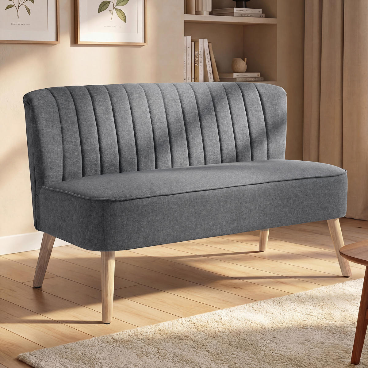 2-SITZER-SOFA DE-06551 Polstersofa Leinenoptik, Holzrahmen Grau - Grau, Holz/Textil (117/77/56.5cm) - ComfortXL