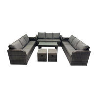 GARTENSOFA SET mit rechteckigem COUCHTISCH Polyrattan 11-Sitzer Dunkelgrau - Dunkelgrau/Grau, Glas/Kunststoff - Fimous