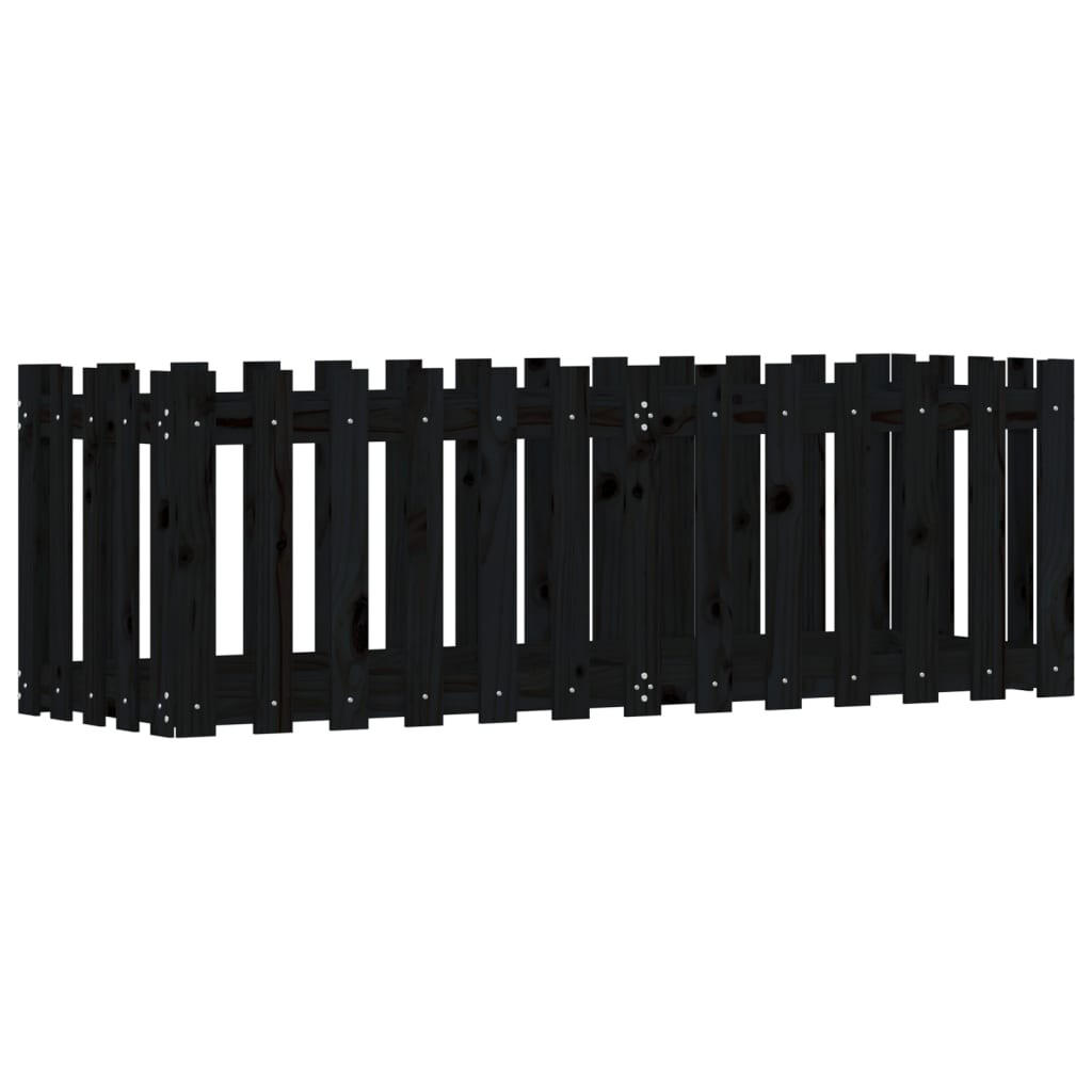 HOCHBEET Latten-Design Schwarz 150x50x50 cm Massivholz Kiefer - Schwarz, Holz (150/50/50cm) - furnicato