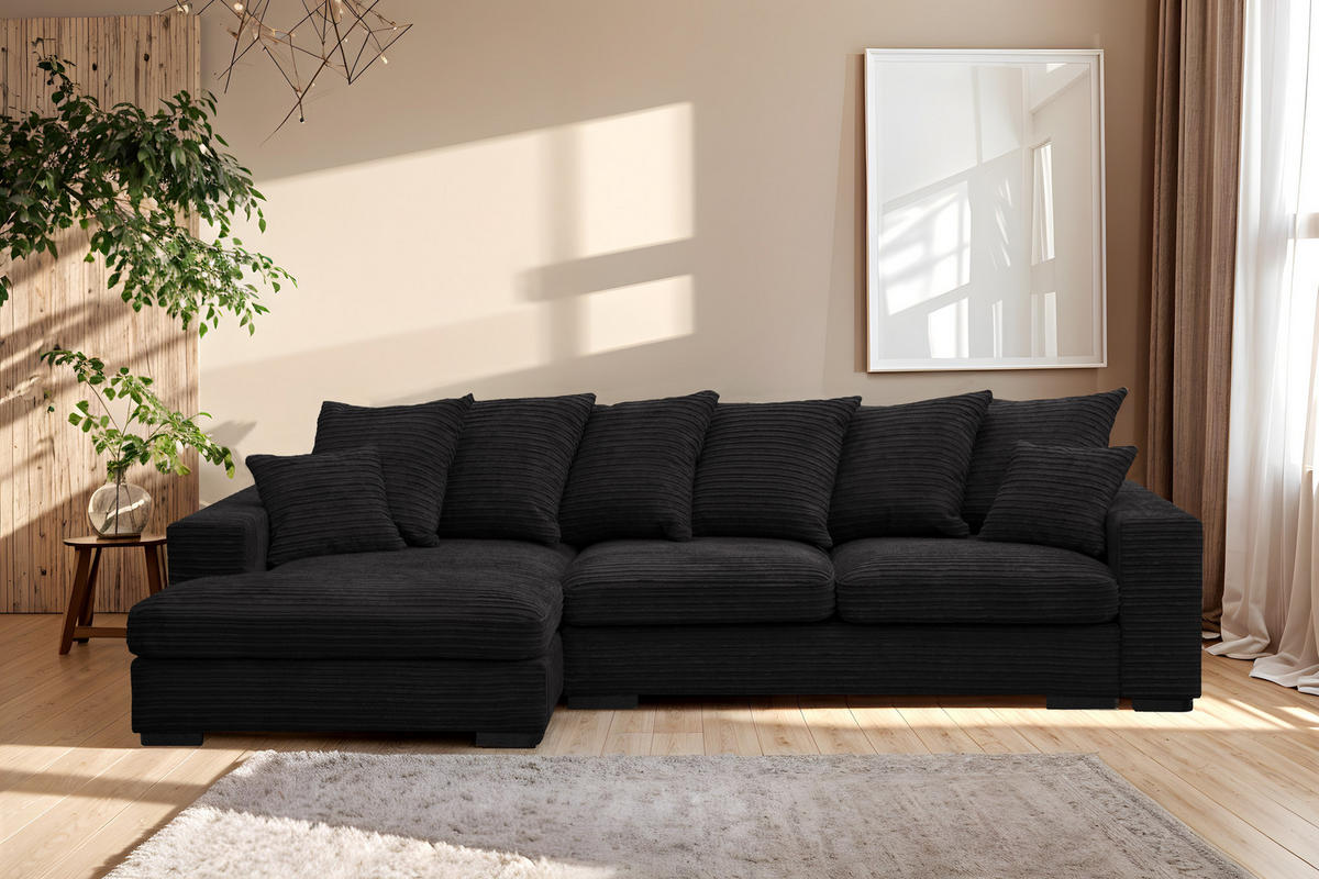 ECKSOFA Mit Schlaffunktion Und Bettkasten Couch L-form Gabon Stoff Zoom Schwarz Links - Schwarz, Holz (155/285cm) - Kaiser Möbel