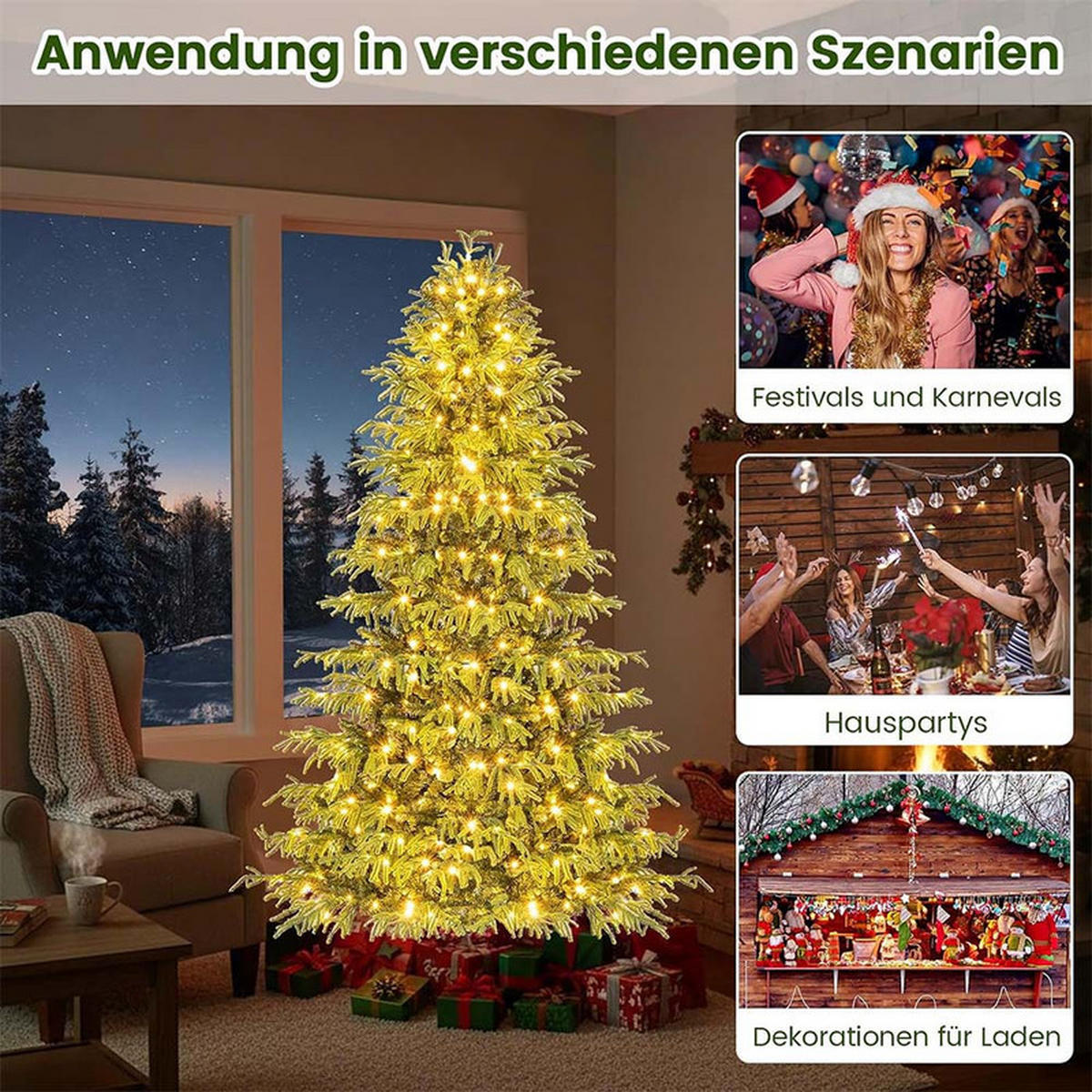 WEIHNACHTSBAUM mit 270 warmweißen LEDs 180cm Grün - Grün, Metall (180cm) - COSTWAY