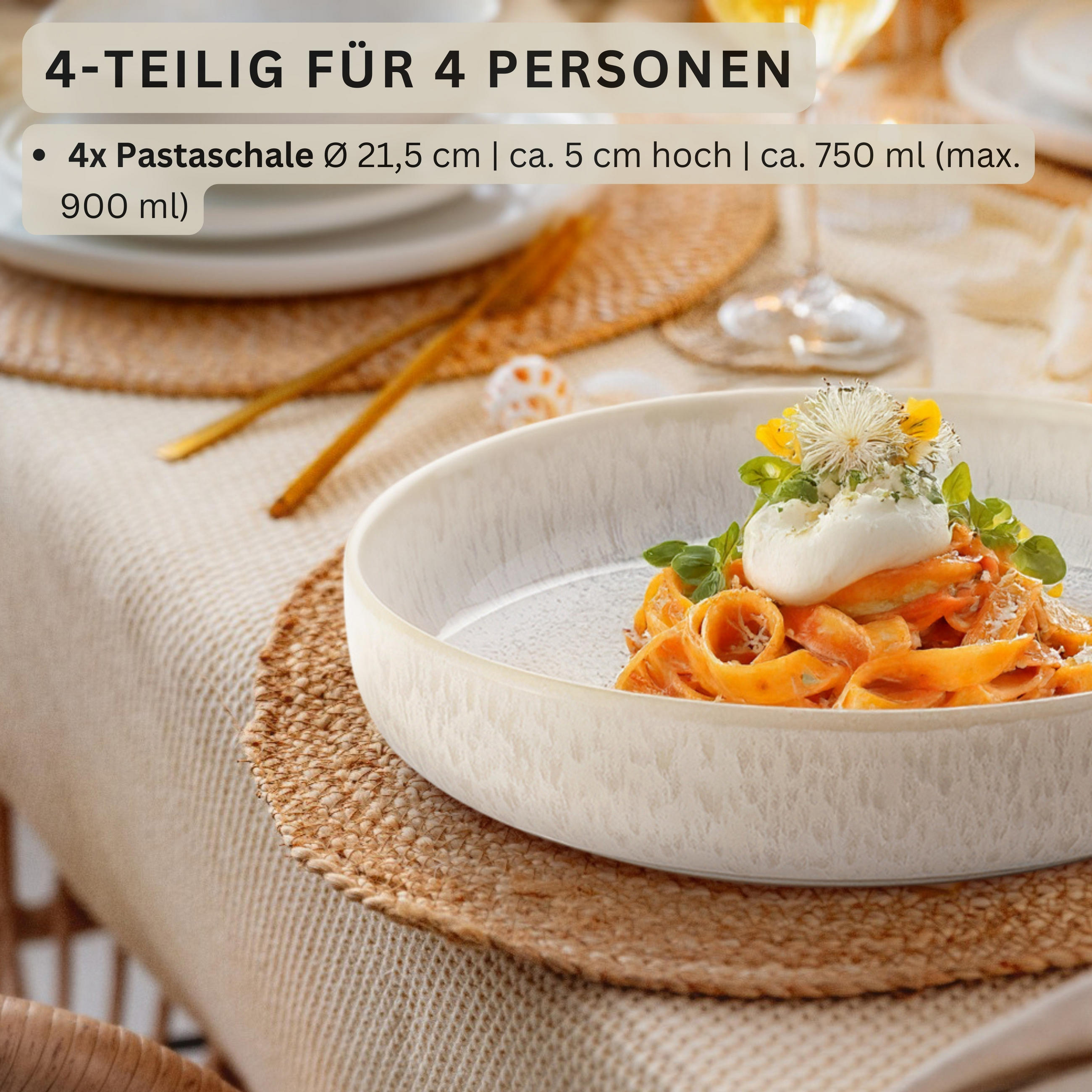 PASTASCHALEN Set Korfu - 4 teilig - Creme, Stein (24/24/15cm) - Sänger