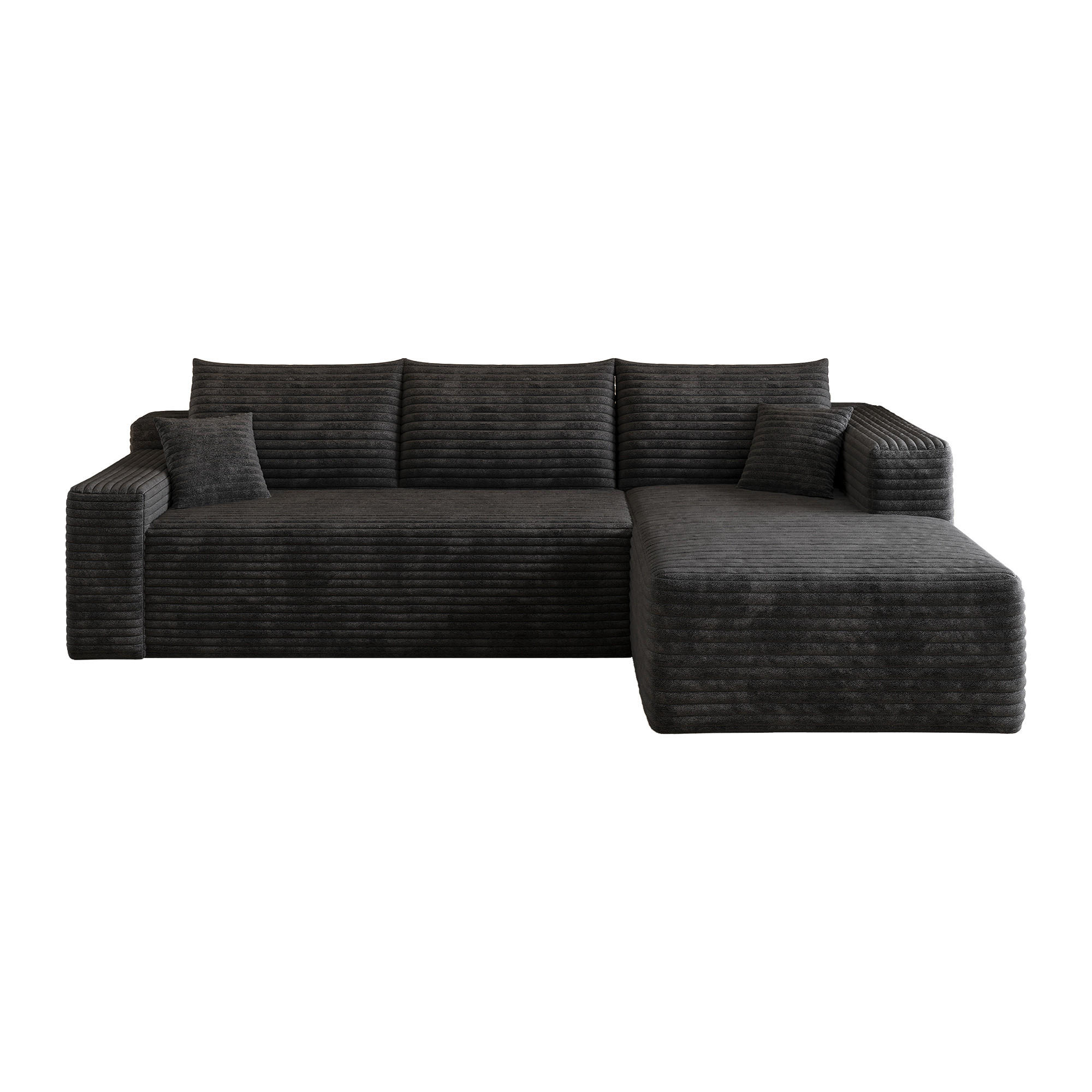 ECKSOFA 241/151/84 cm Schwarz Cord, Rechte Seite - Schwarz, Textil (241/151cm) - Oxeza