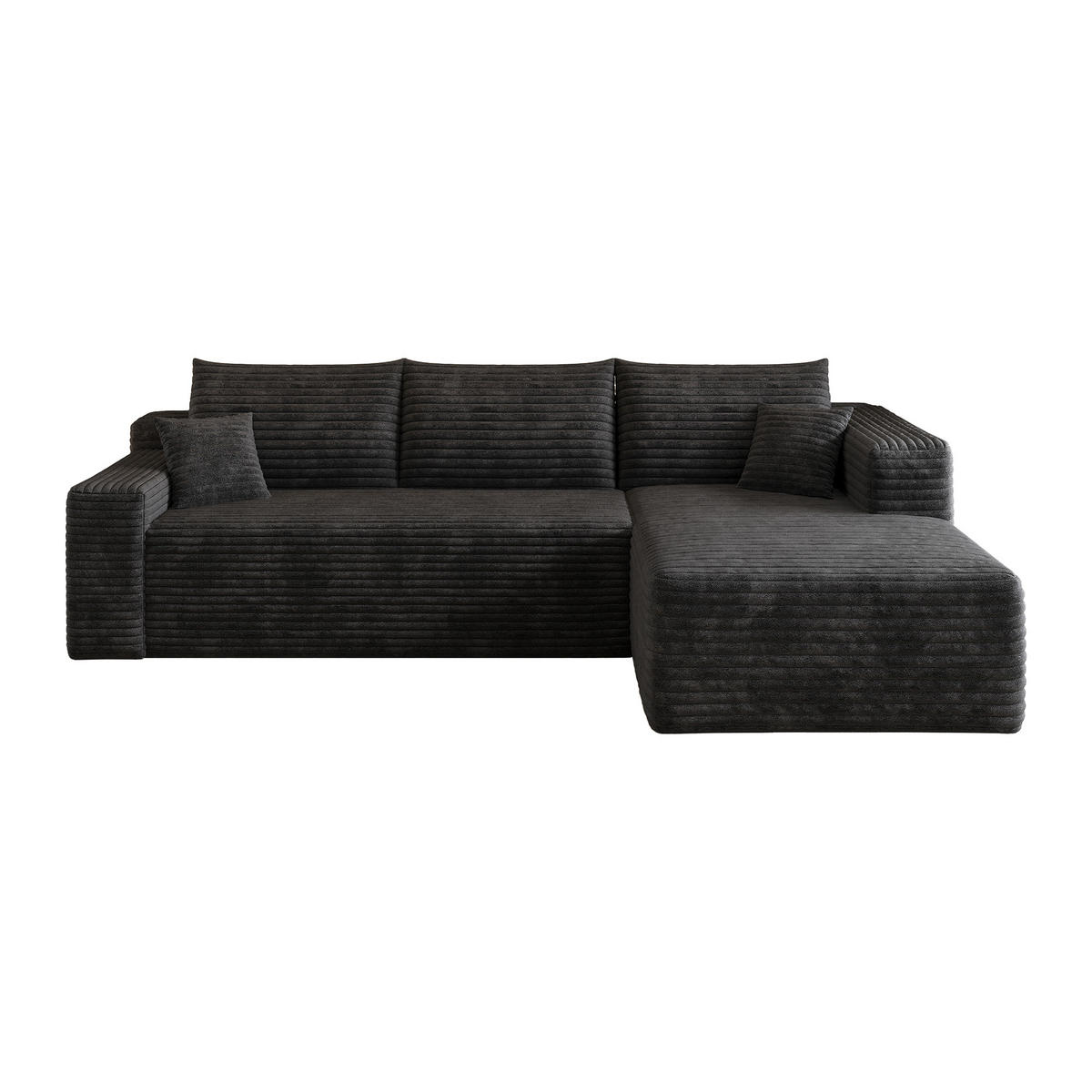 ECKSOFA Cord Schwarz Ohne Montage - Schwarz, Textil (241/151cm) - WISHDOR