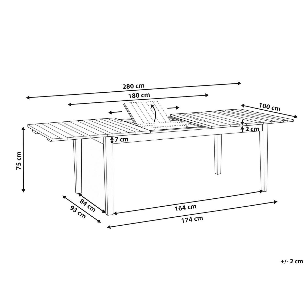 GARTENTISCH ausziehbar 180/280/100 cm zertifiziertes Akazienholz Hellbraun Toscanella - Hellbraun/Braun, Holz (180/100/75cm) - Beliani
