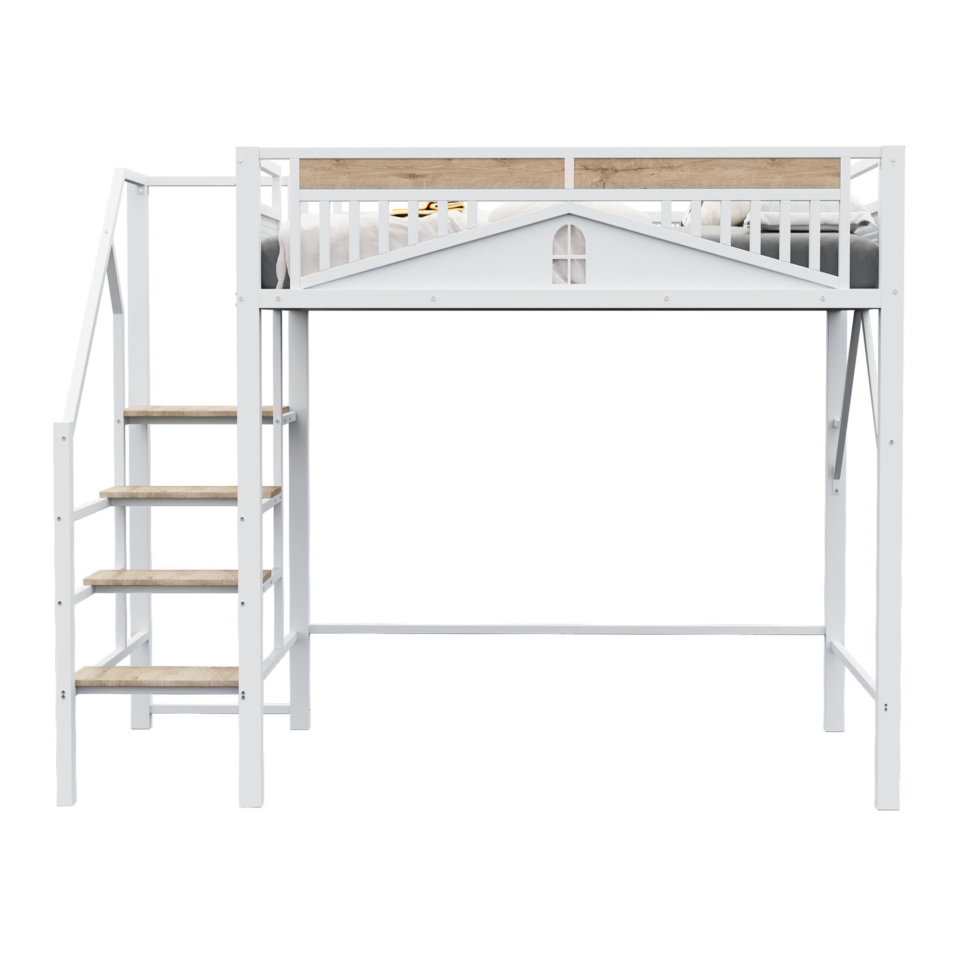 HOCHBETT 140/200 cm aus Metall in Weiß mit Stauraum und Fensterdesign - Weiß, Metall (140/200cm) - Flora Grace