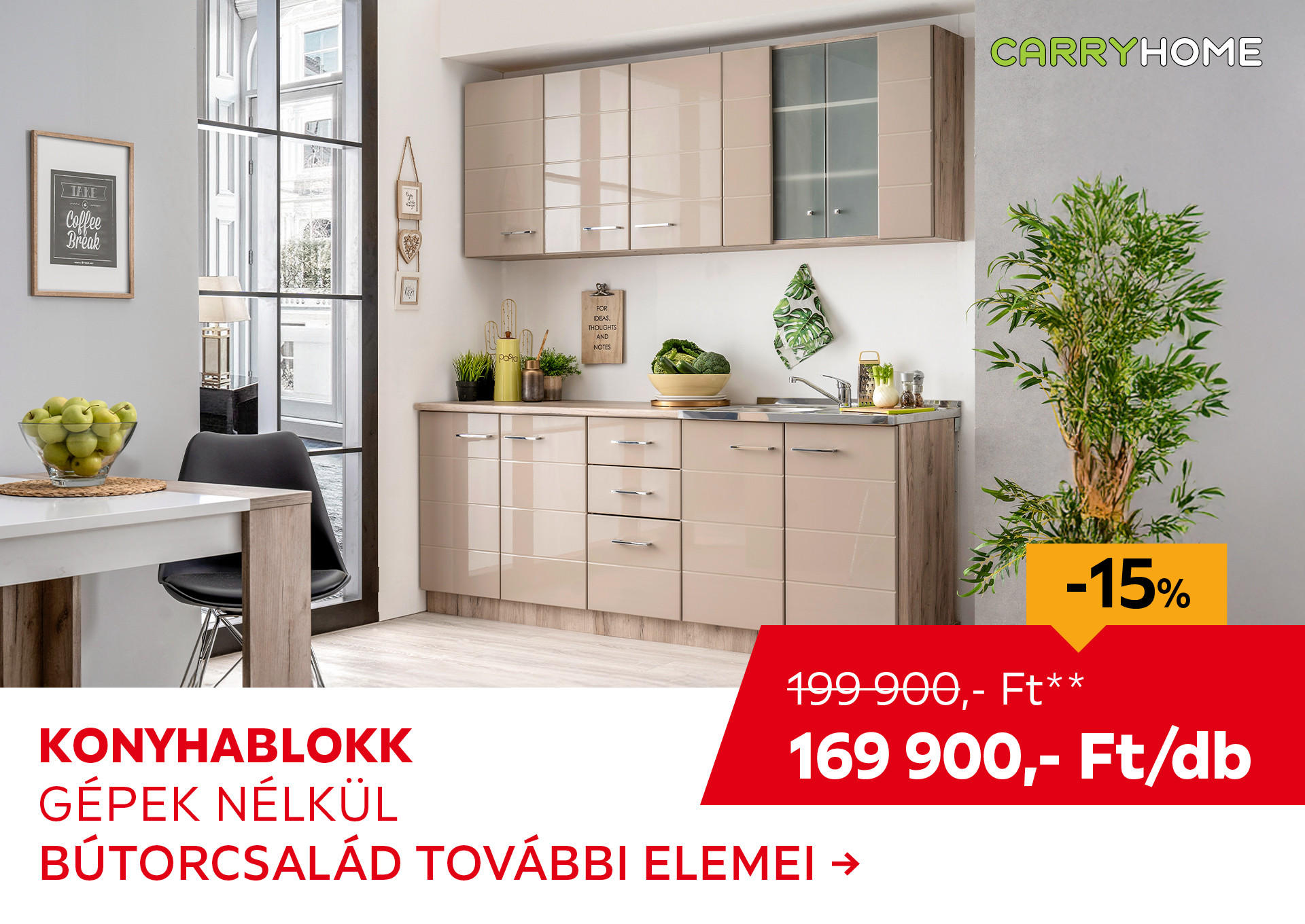 KONYHABLOKK GÉPEK NÉLKÜL Kiemelt termék 199900 Ft.- helyett 169900 Ft.-