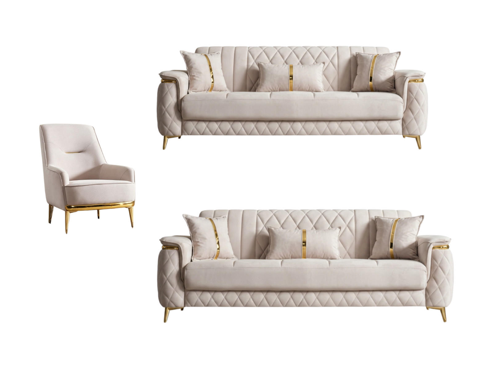 SITZGARNITUR Pasadena, Beige Stellvariante 3+3+1 - Beige, Holzwerkstoff/Kunststoff (240/90/98cm)
