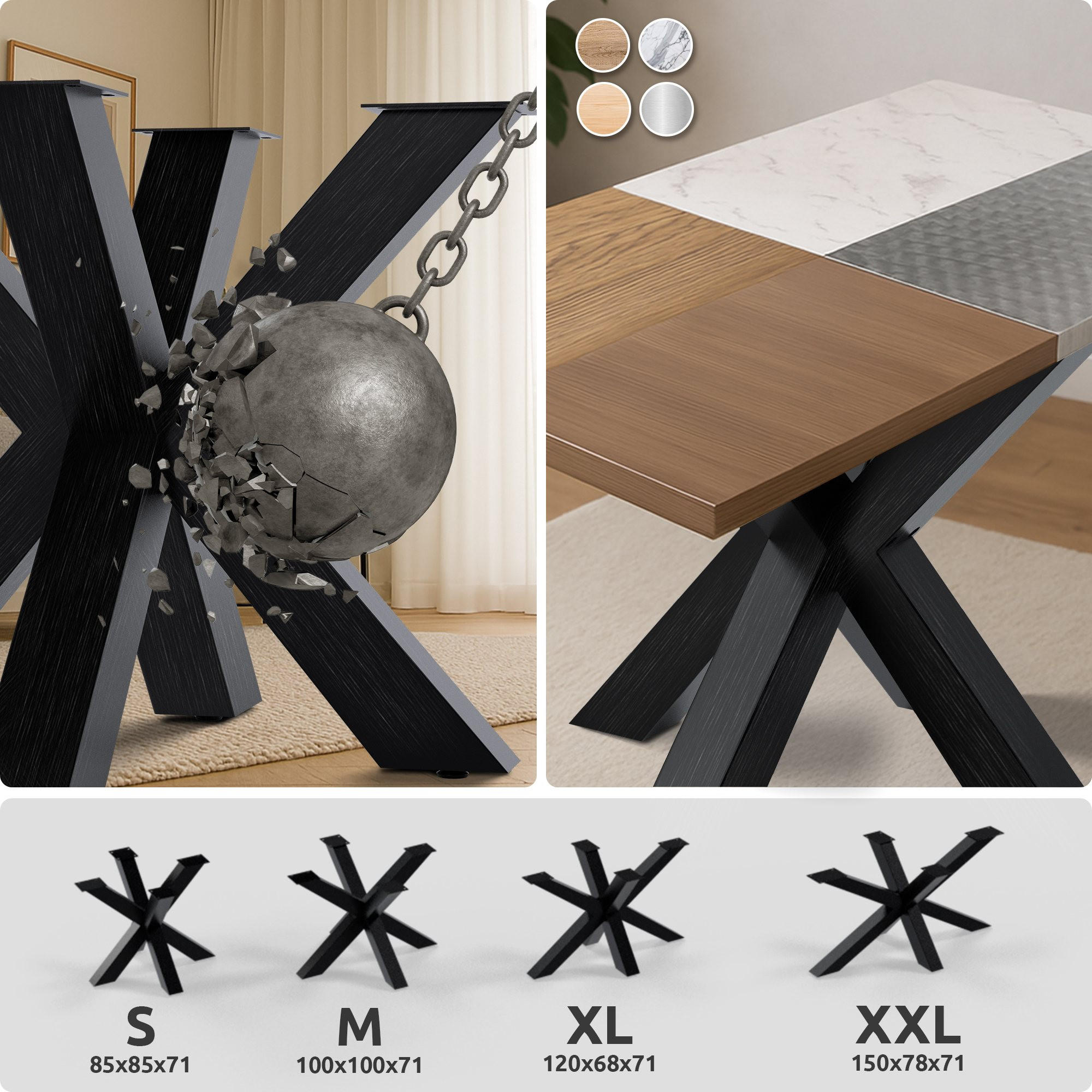 TISCHBEIN eckig 85/85/71 cm Metall Industrial Schwarz - Schwarz, Metall (85/71/85cm) - CLP