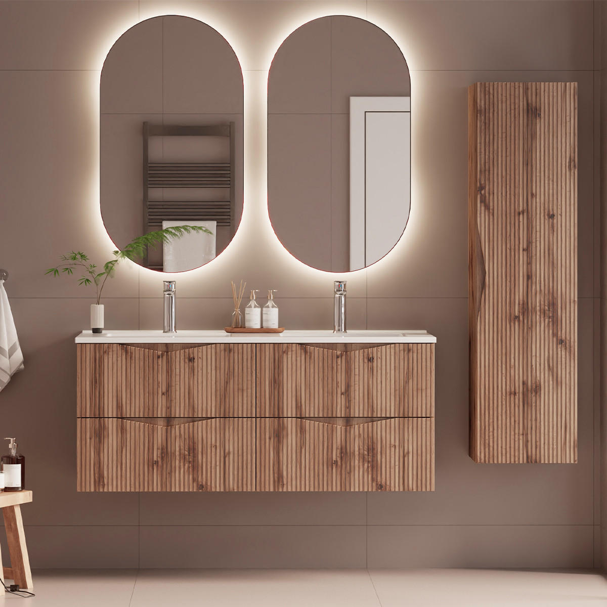 BADMÖBEL Tao 2er-Set Holz - Braun, Holzwerkstoff (120/50/45.8cm) - Petits-meubles