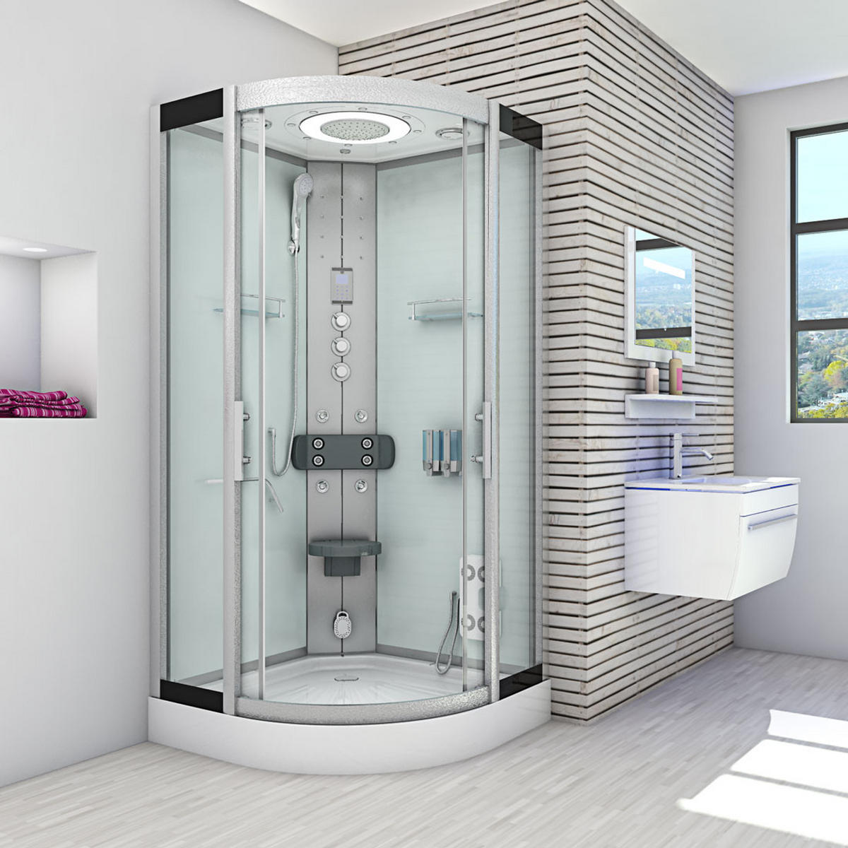 DAMPFDUSCHE Duschkabine D58-00T3-EC Weiß 80x80 - Weiß, Glas/Kunststoff (80/80/215cm) - AcquaVapore by Sandra Jentho