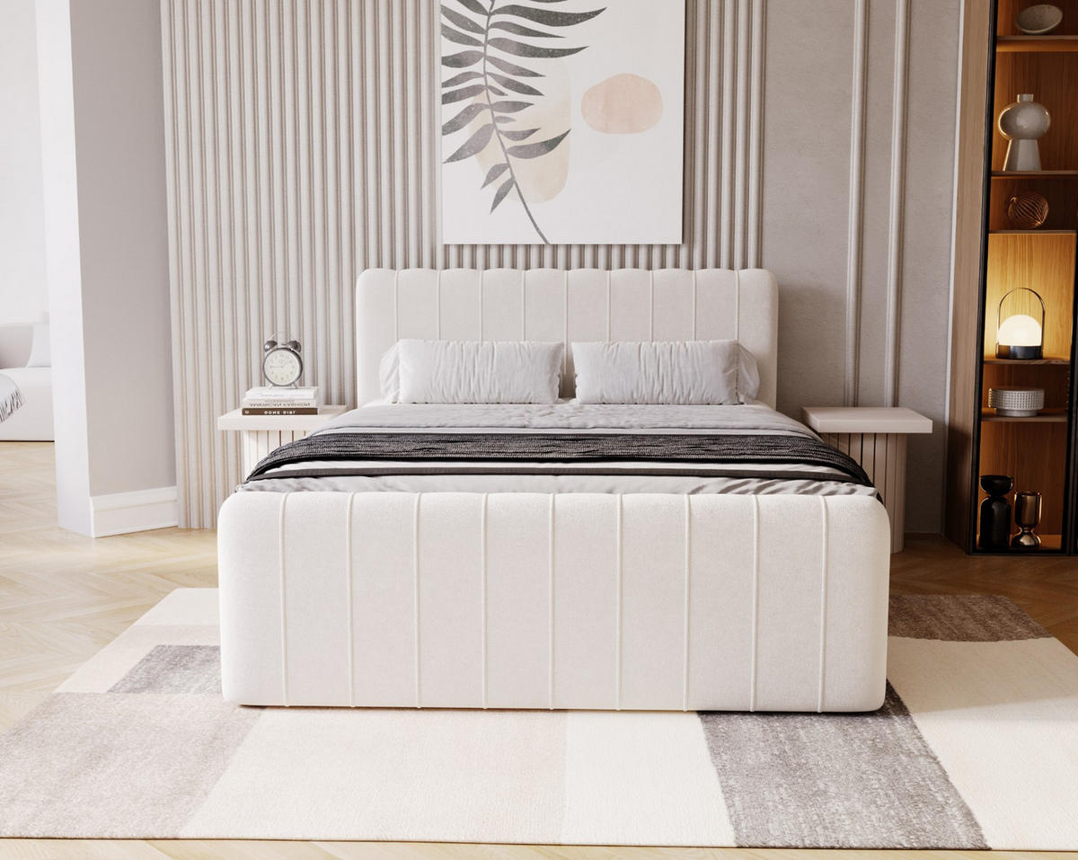 BOXBETT OSLO mit Bettkasten Stoff Komodo Beige 160x200 cm - Beige, Holz (160/200cm) - Kaiser Möbel