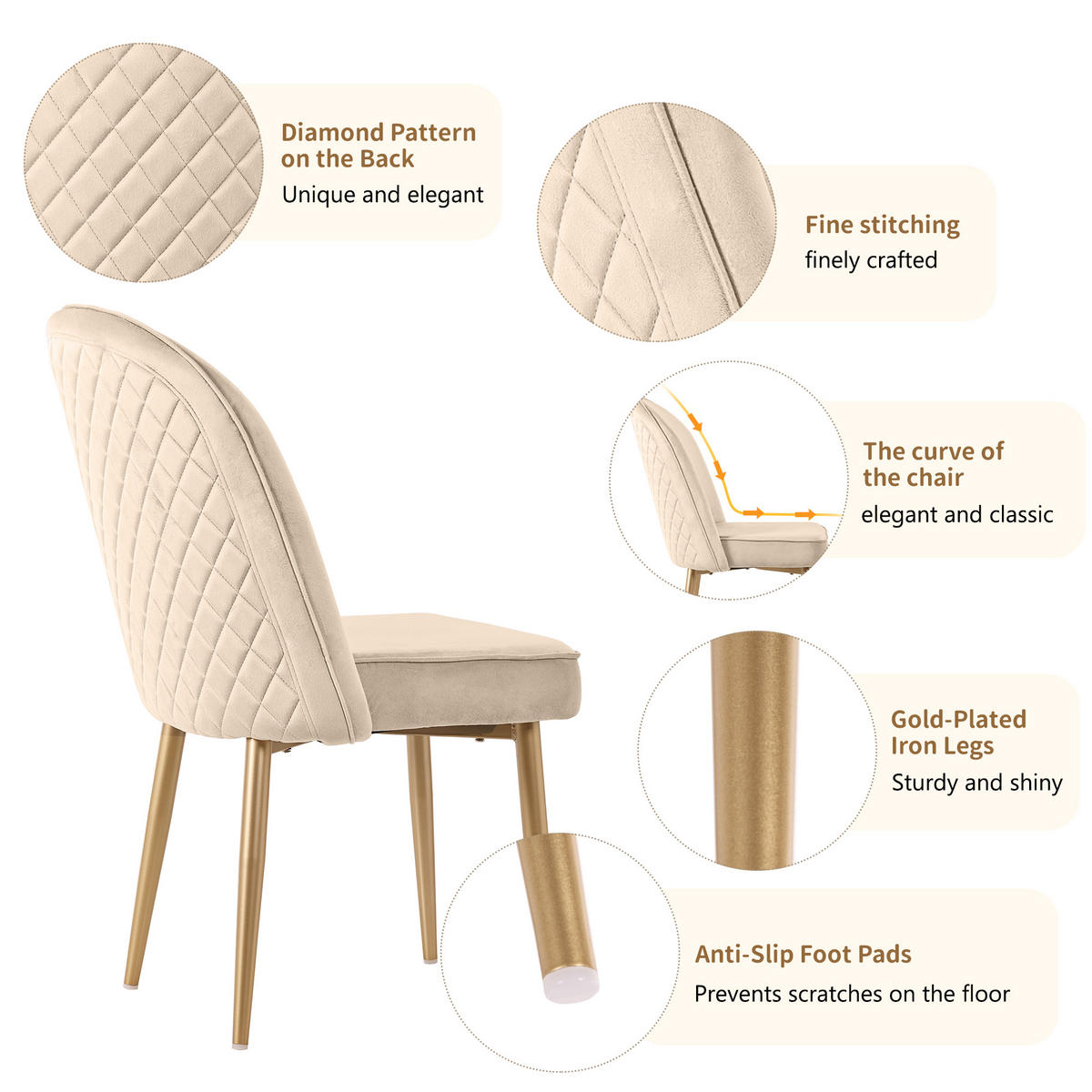 ESSZIMMERSTUHL 2-Tlg Beige Samt, Gold Beine, Wohnzimmer - Beige, Metall (45.5/87.5/62cm) - FLIEKS
