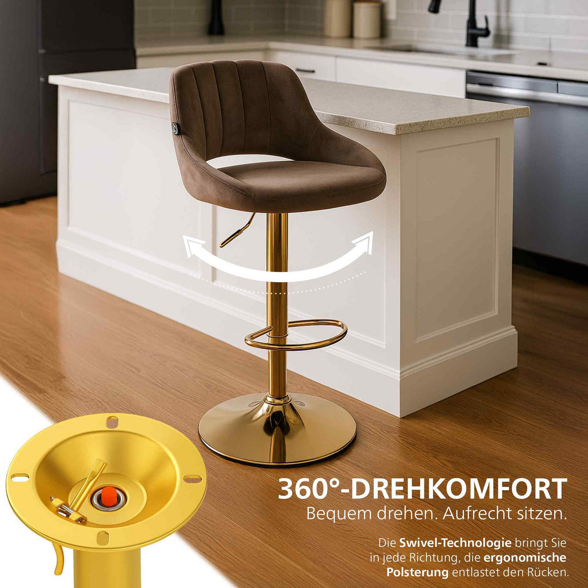 BARHOCKER 2 Samt Braun - Braun, Textil (47/85/48cm) - CLP