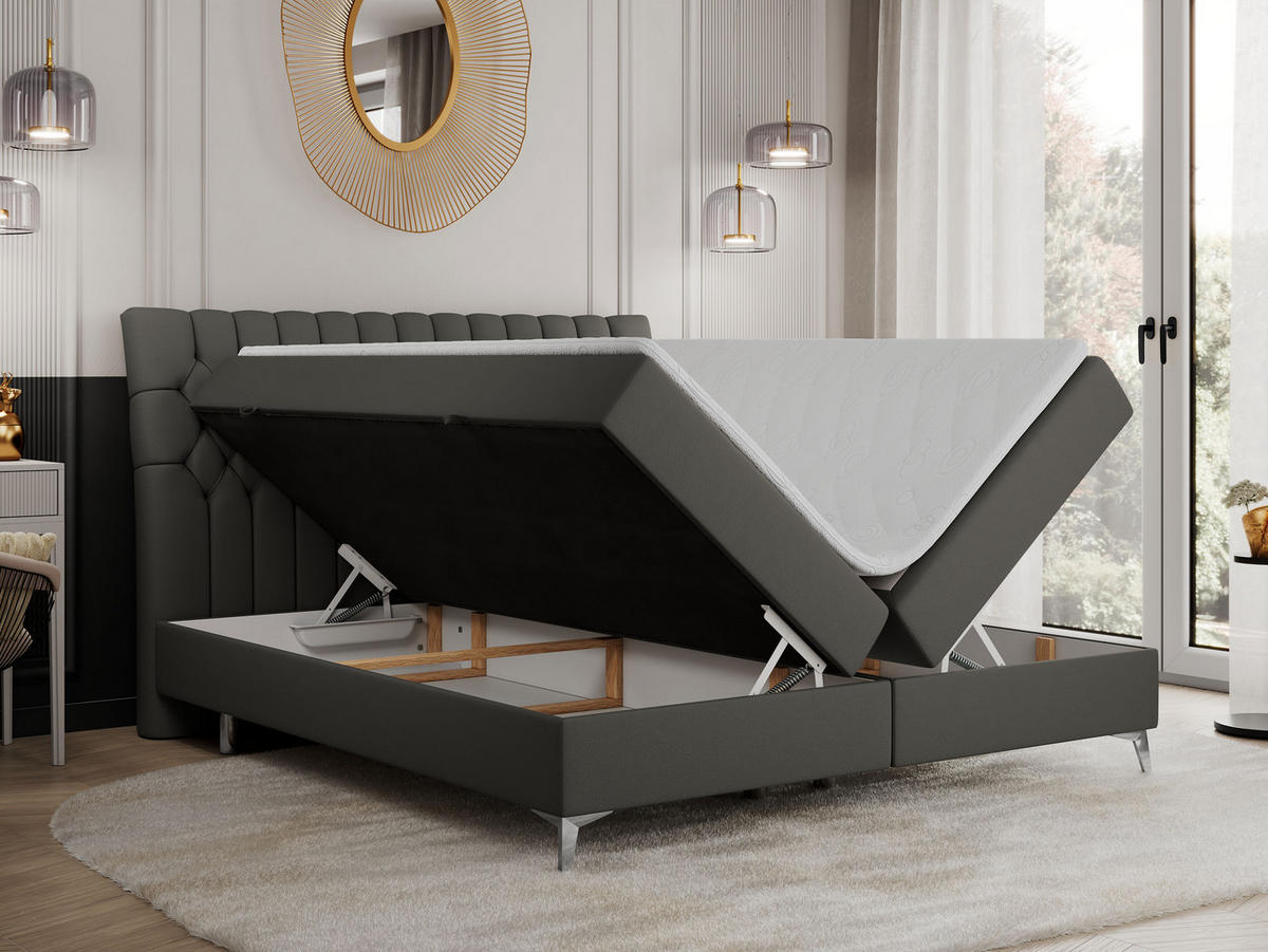 BOXBETT MILEN 180/200 Dunkelgrau Kunstleder - H3 - Dunkelgrau, Holz/Textil (180/200cm) - MKS
