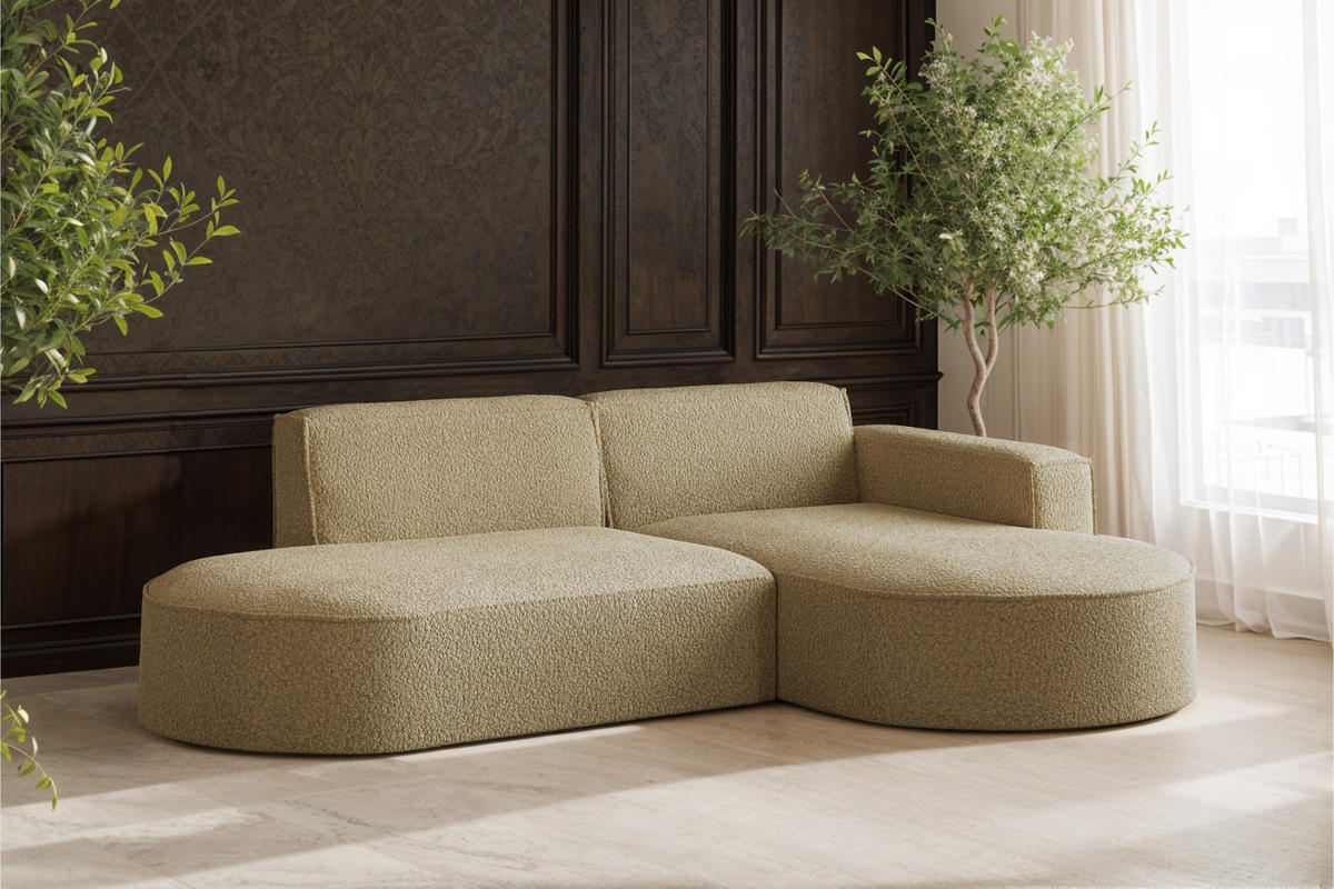 ECKSOFA Modena Studio, Stoff Quelle, Hellbraun Rechts - Hellbraun, Holz (236/165cm) - Kaiser Möbel