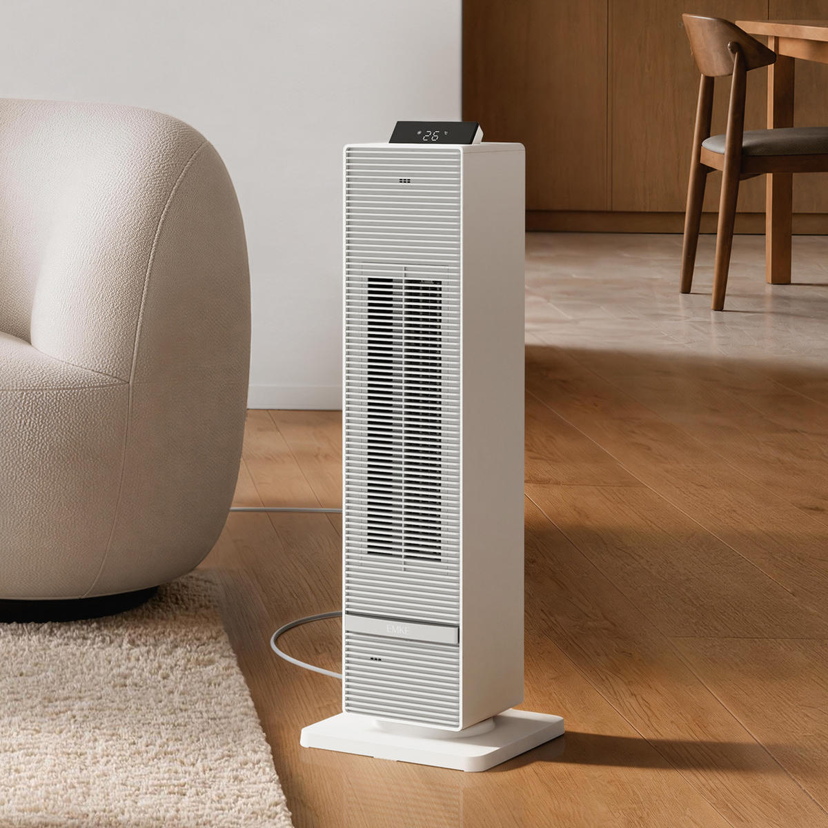 HEIZLÜFTER 2 in 1 mit Ventilator 70 x 24 cm, LED Display, Fernbedienung, Weiß - Weiß, Keramik/Kunststoff (24/70/24cm) - EMKE