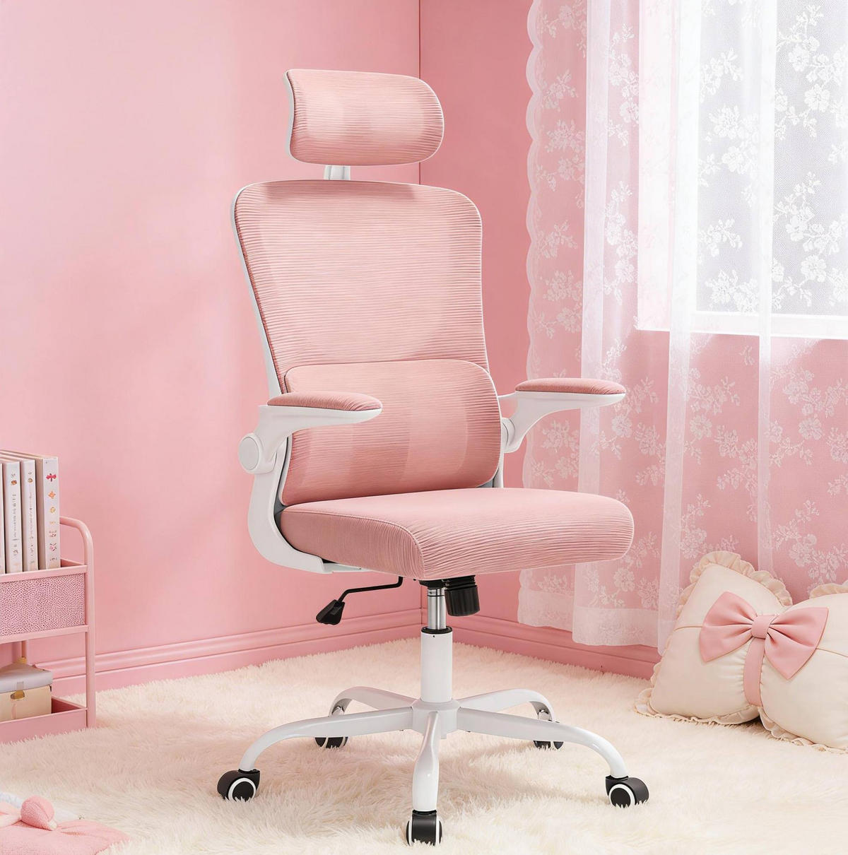 BÜROSTUHL ergonomisch höhenverstellbar Rosa - Pink, Metall (62/123.5/67.5cm) - Meubliv