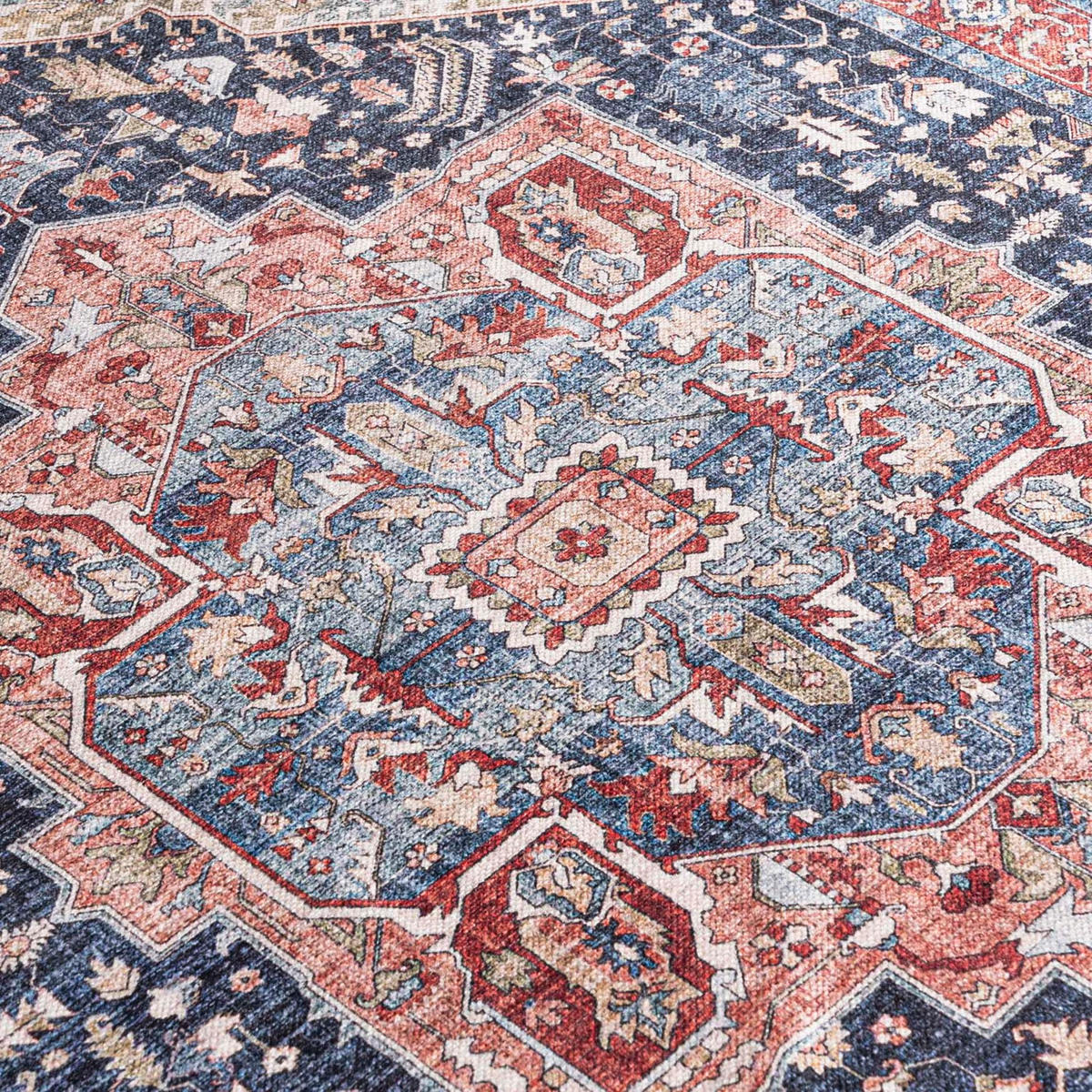 TEPPICH Rot Boho Vintage - Rechteckig Pflanzlich - Blau - 140 x 200 cm - Blau/Rot, Textil (140/200cm) - Mazovia