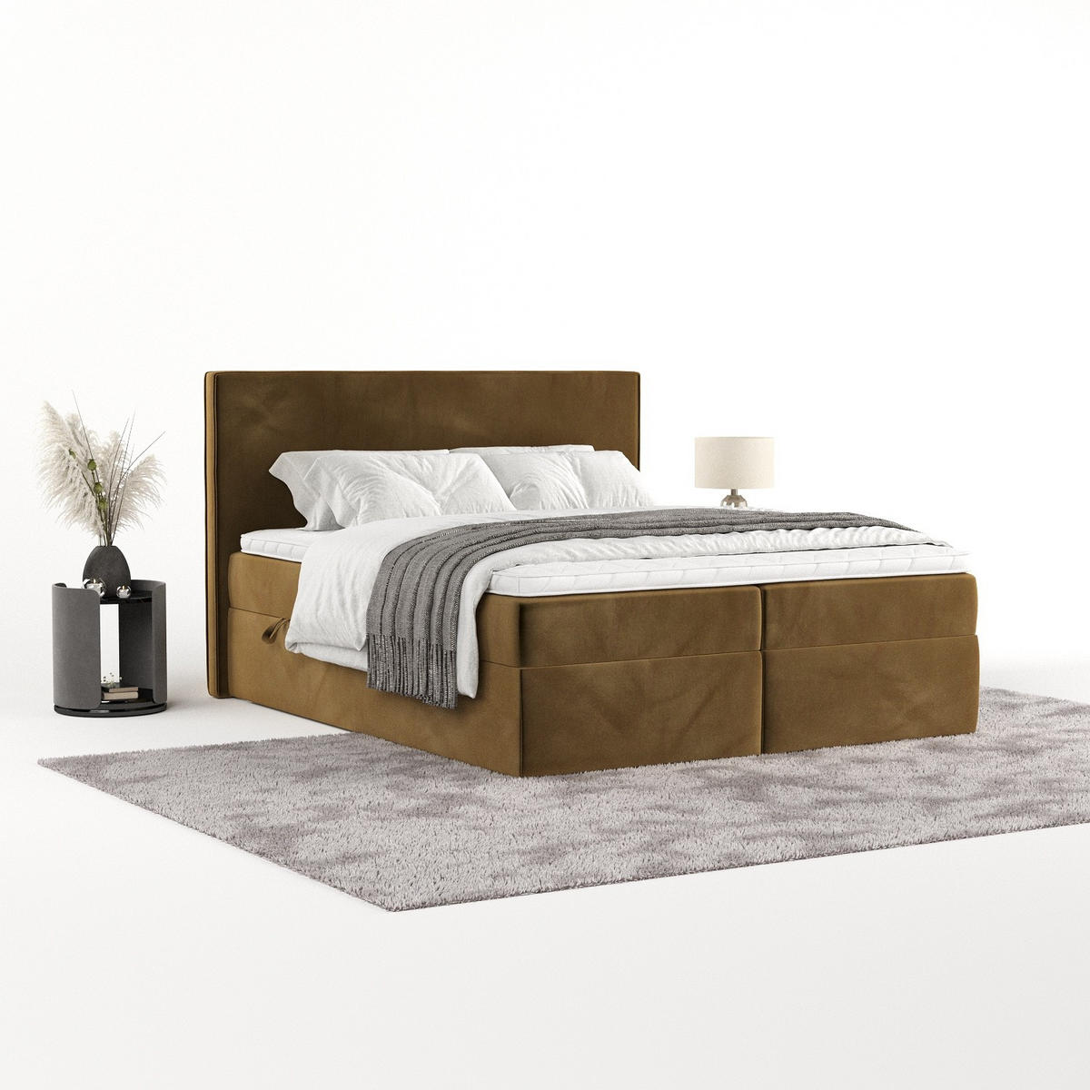 BOXBETT Nuvia 140/200 cm Honiggelb im Kronos Stoff - Schwarz/Honig, Holz/Holzwerkstoff (140/200cm) - AltaBeds