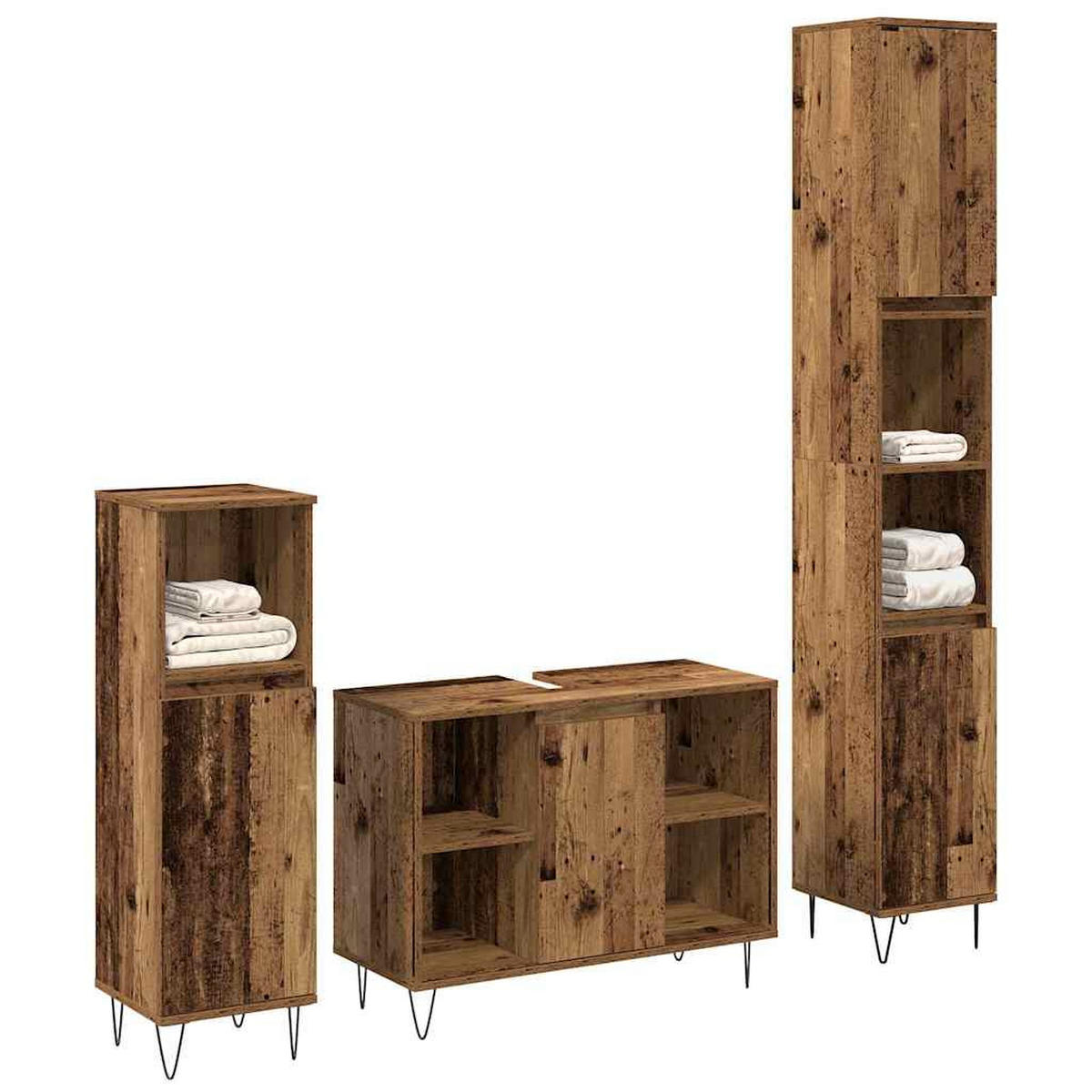 BADEZIMMERMÖBEL-SET Mit Regal 3 Pcs Altholz Holzwerkstoff - Braun, Holzwerkstoff (33/180/140cm) - vidaXL