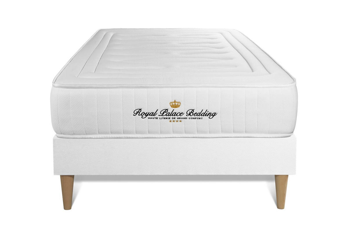 BETT Nottingham Memory-Schaum 90 x 200 cm h3 - Kit Bettgestell Weiß - Beige/Weiß, Holz (90/200cm) - ROYAL PALACE BEDDING