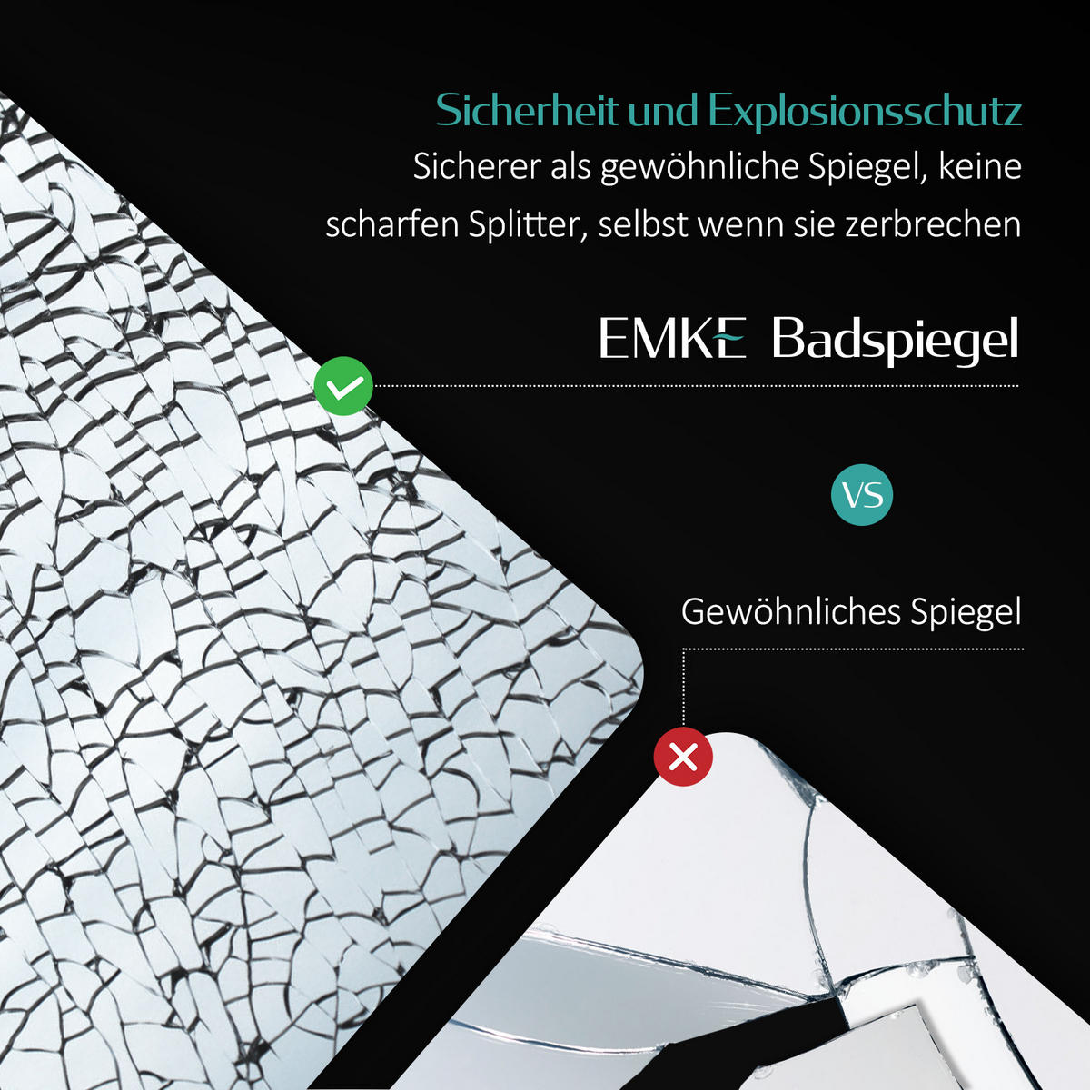 BADSPIEGEL mit Touch-Schalter Beleuchtung Rechteckig 100/60 cm - Weiß, Glas (60/3/100cm) - EMKE