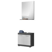 BADMÖBEL-SET weiß Hochglanz, grau 2-teilig 60 cm, Badkombination mit Spiegel - Weiß Hochglanz/Grau, Glas/Holzwerkstoff (60/191/34cm) - Inn.Furn