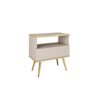NACHTTISCH Beige - S-54, Hochglanz, Schubladen Push-to-Open 54x39x59 cm Beige/Gold - Beige/Goldfarben, Holzwerkstoff/Kunststoff (54/59/39cm) - DomoHome