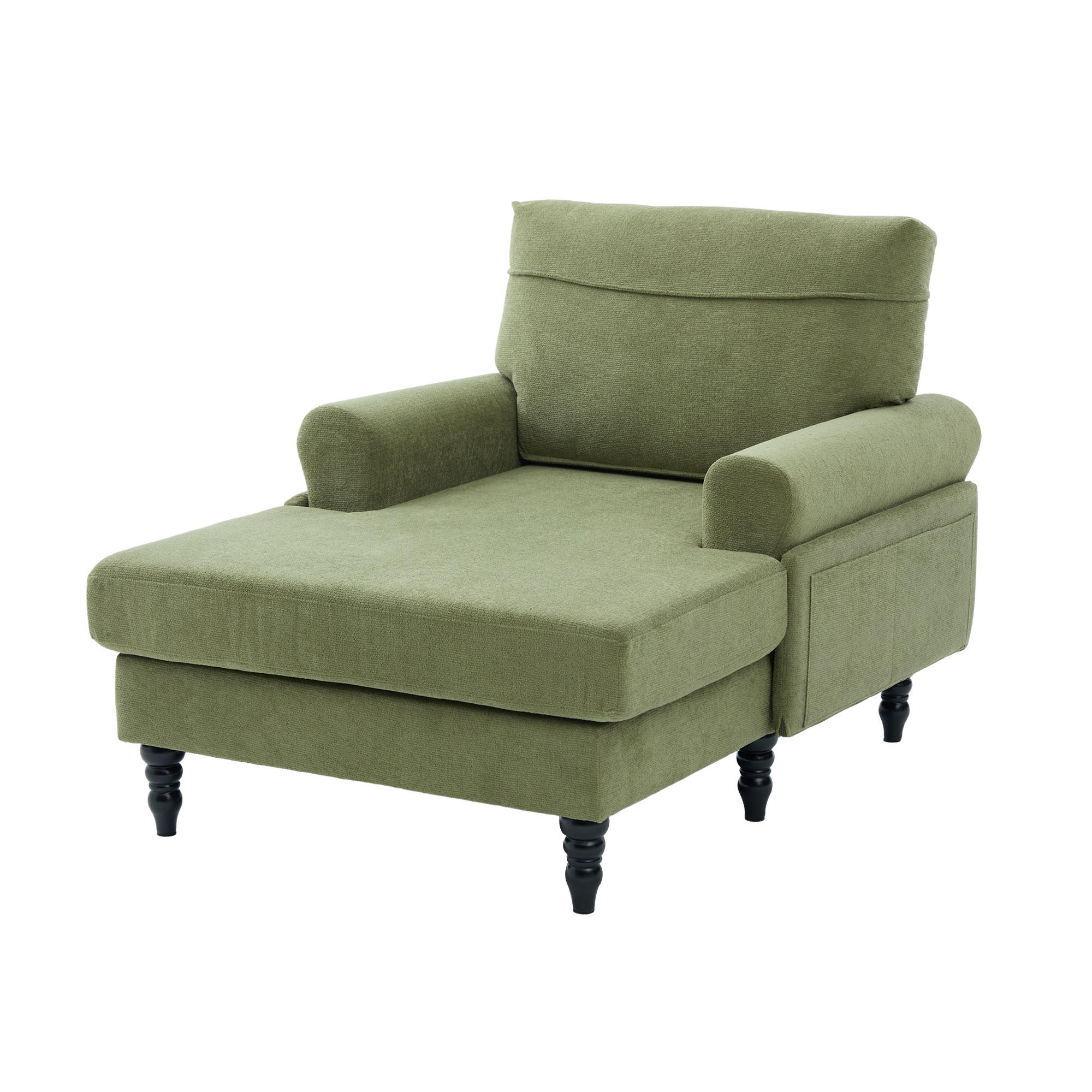 RELAXSESSEL Liege,hochdichte Polsterung,Seitentaschen,Chenille,Grün - Grün, Textil (97/86/125.5cm) - LVHOM