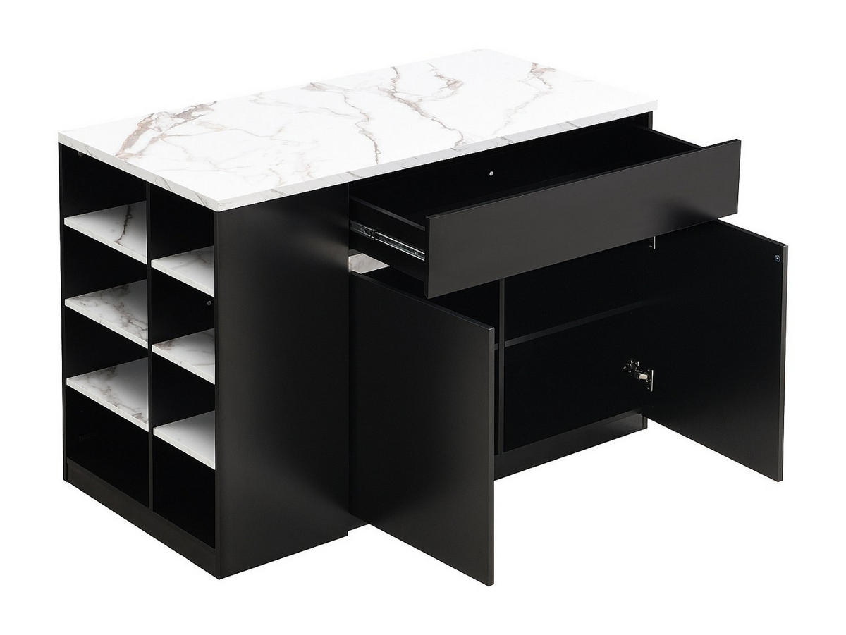 KÜCHENINSEL mit Stauraum - Marmoroptik Weiß & Schwarz - MEILI - Schwarz, Holz (65/90/130cm) - Vente-Unique