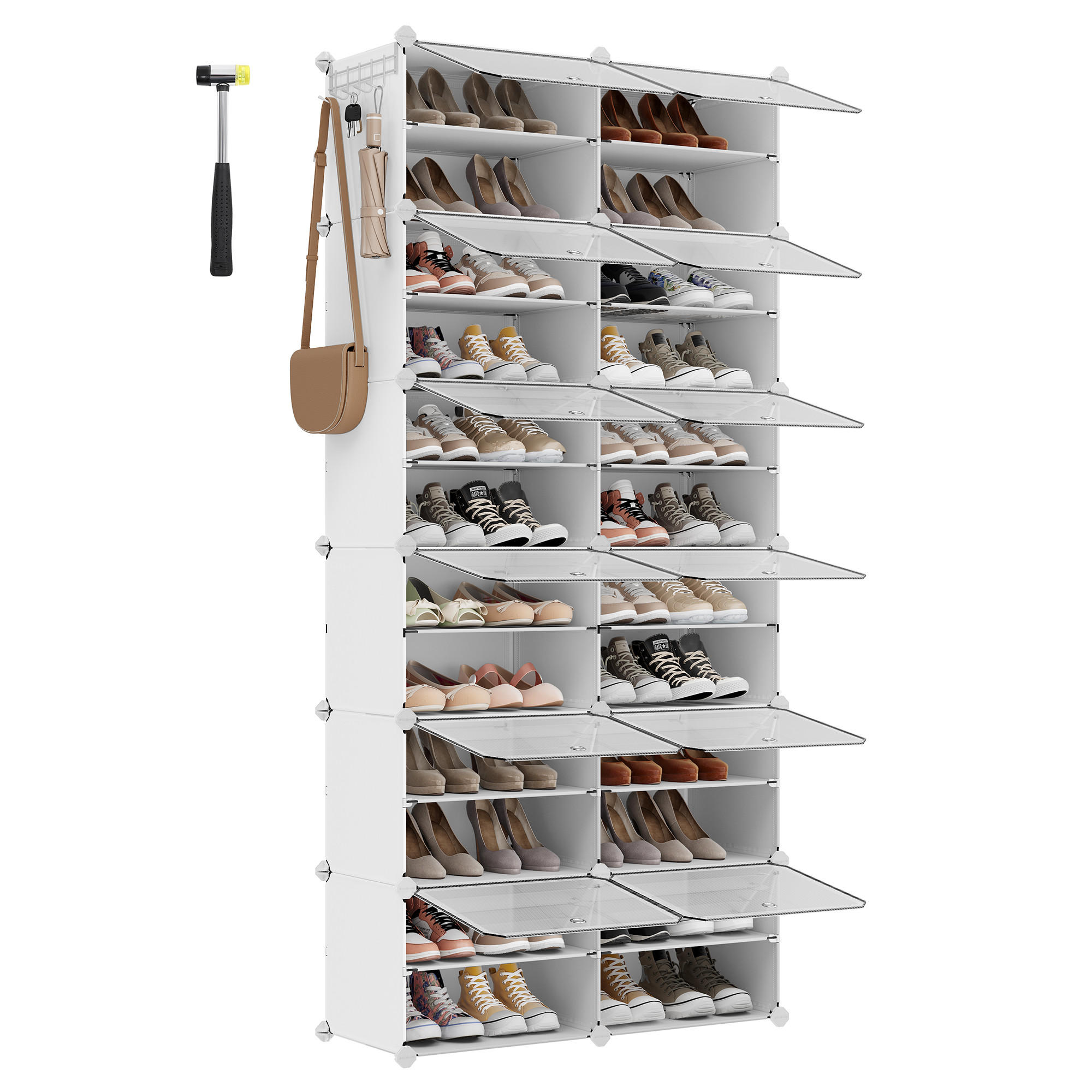 SCHUHREGAL Damion (12er Set) - Weiß, Kunststoff (32/125/125cm) - SONGMICS