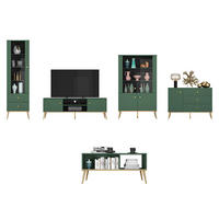 WOHNZIMMER-SET Forest 5-teilig dunkelgrün / gold - Dunkelgrün/Grün, Holz/Holzwerkstoff (427/190/40cm) - Feldmann-Wohnen