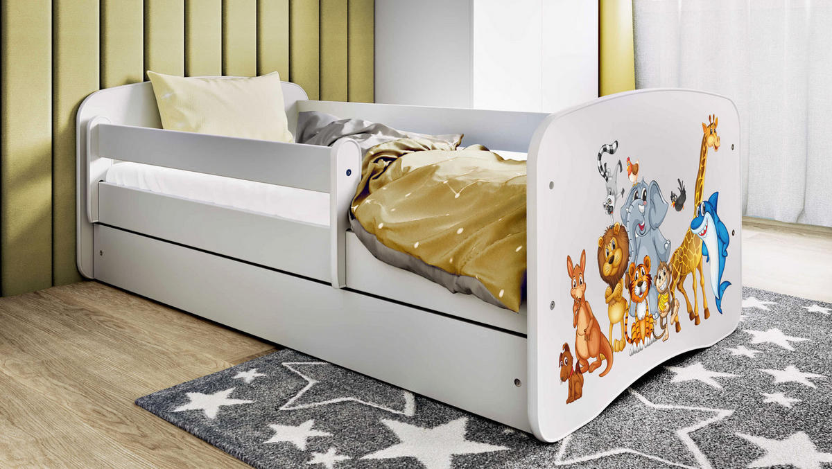 KINDERBETT Emily mit Schublade und Matratze, Weiß 70x140 cm - Weiß/Braun, Holzwerkstoff (140/70cm) - WFL GROUP