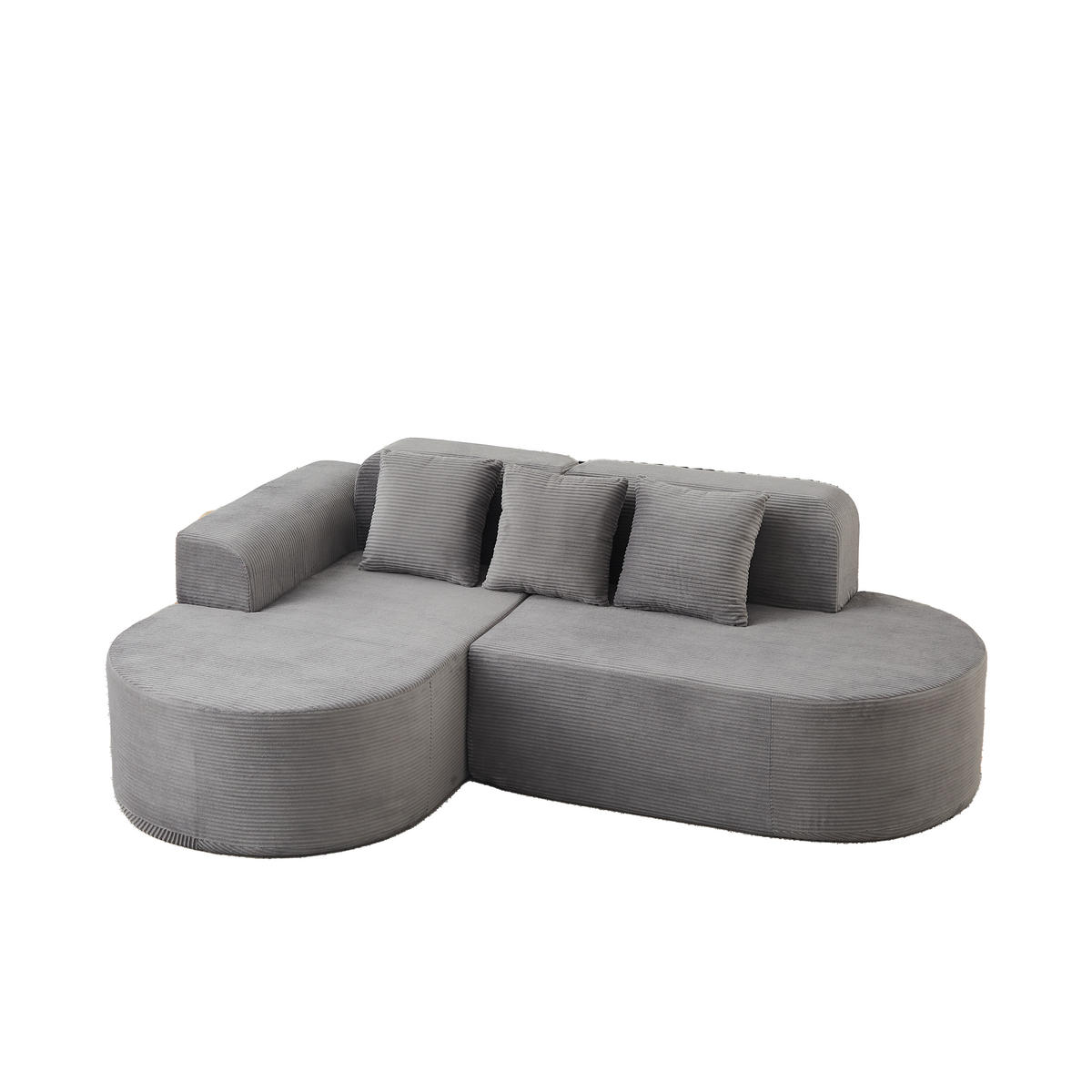 ECKSOFA 220/155/70 cm Grau Cord mit 3 Kissen, Linke Seite - Grau, Textil (220/155cm) - Oxeza