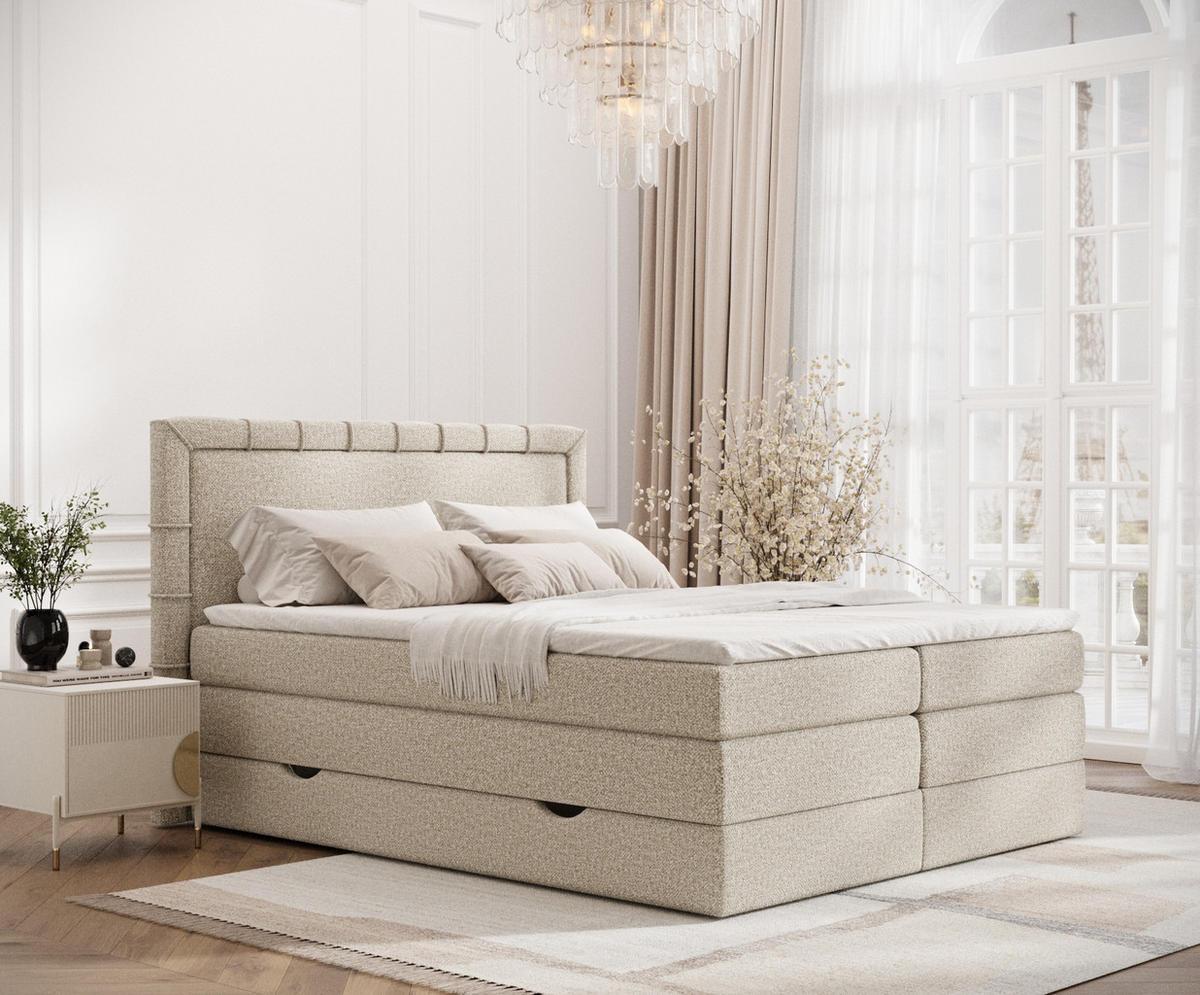 BOXSPRINGBETT Rosabel Beige 140/200 cm mit Matratze und Topper - Beige/Schwarz, Holz/Holzwerkstoff (140/200cm) - Maison de Reve
