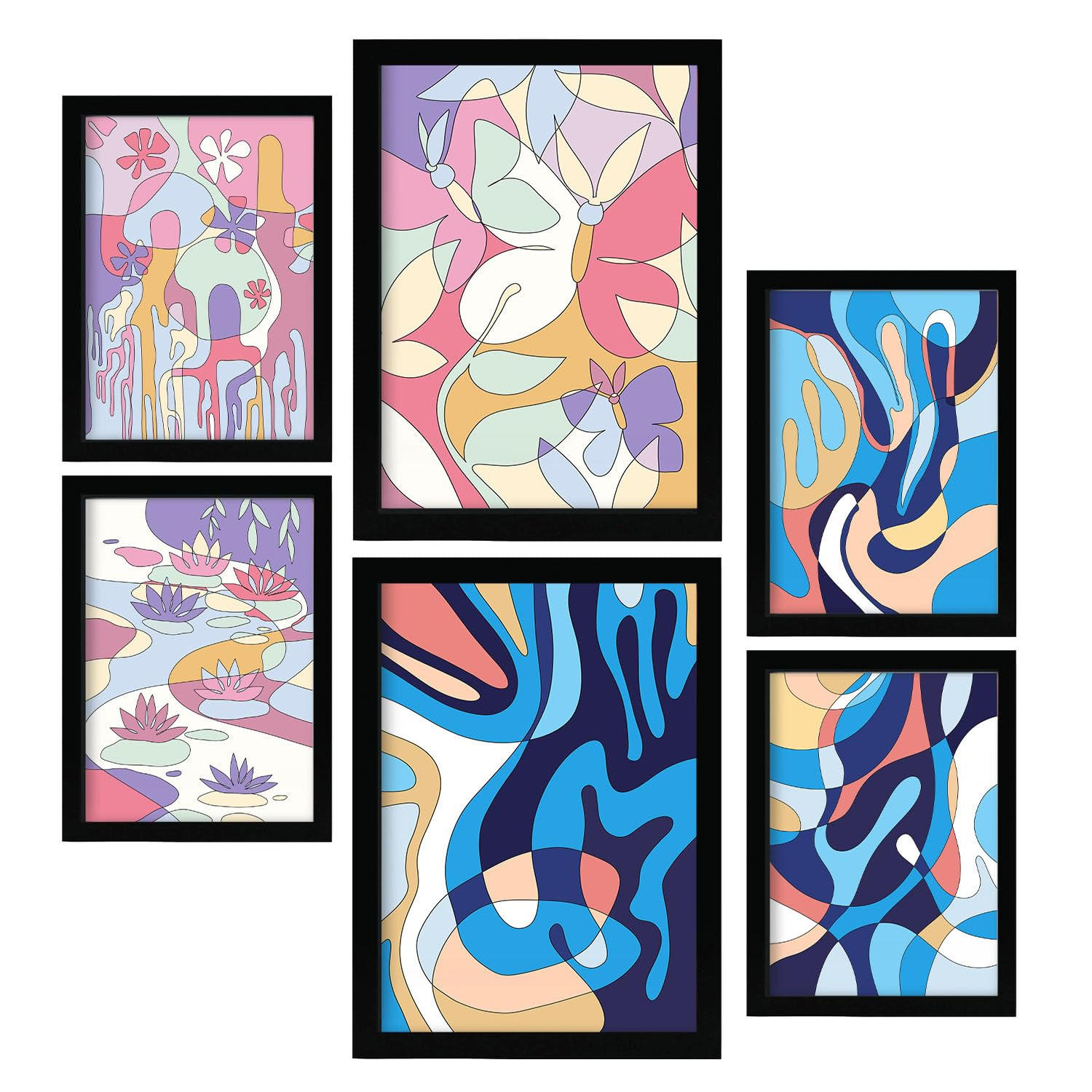 POSTER Set Mit 6 Ethischer Stil Abstrakt Größe A3 & A4 Schwarzer Rahmen - Schwarz, Papier (29.7/1cm) - Nacnic