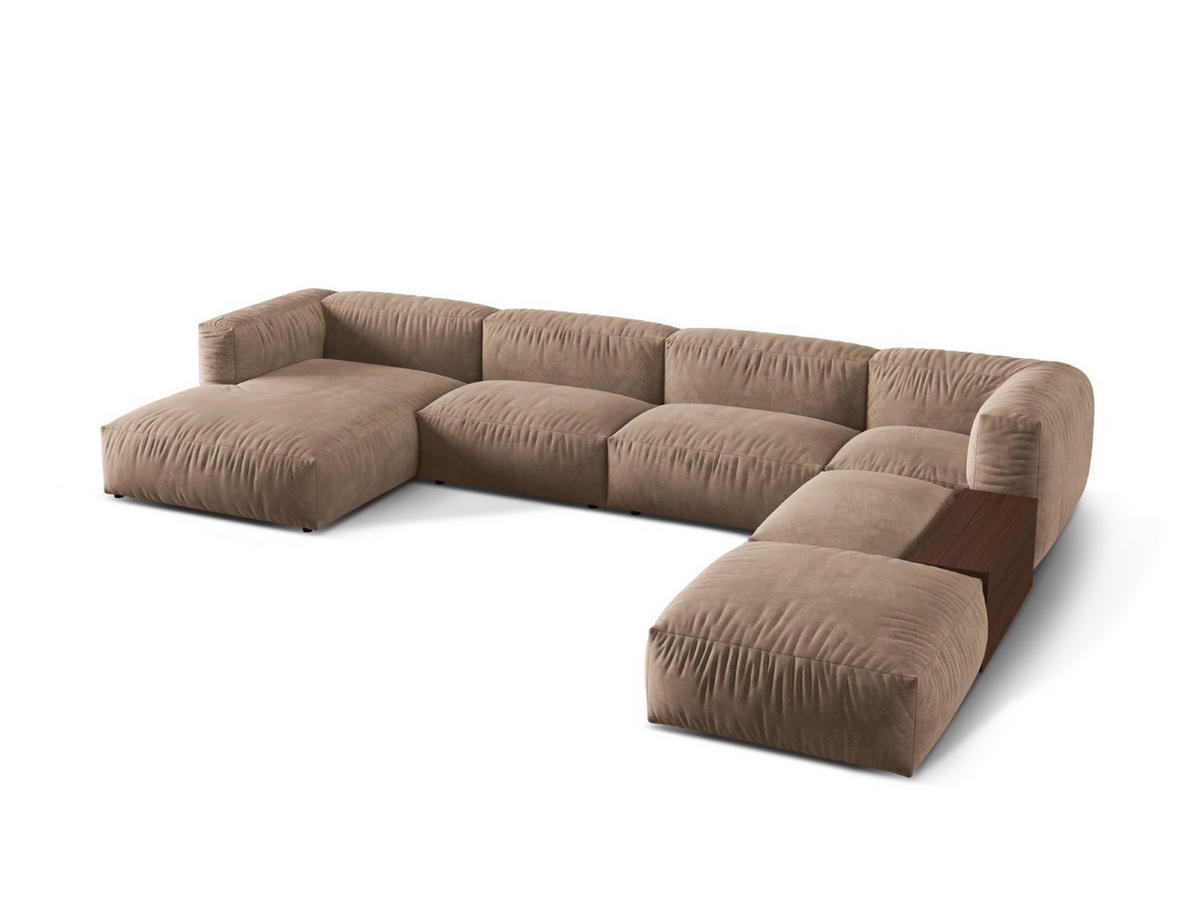 PANORAMASOFA modular rechts Martina aus Samt dunkelbeige 5 Sitzplätze - Mokka, Textil (280/75/406cm) - Micadoni