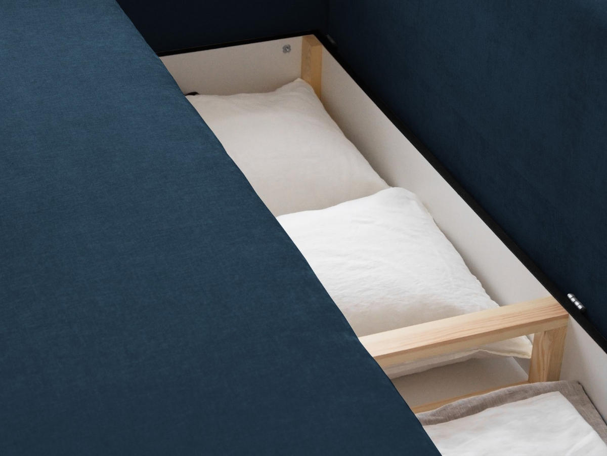 SOFA ausklappbar mit Bettkasten Elen aus strukturiertem Stoff marineblau 3 Sitzplätze - Blau, Textil (231/86/106cm) - Micadoni