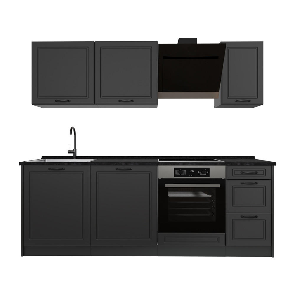 KUCHYNKA R-Line, Antracitový vidiecky dom/antracitová, 220 cm antrasiitti työtaso - antracitová, kompozitné drevo (220/81.6/60cm) - Vicco